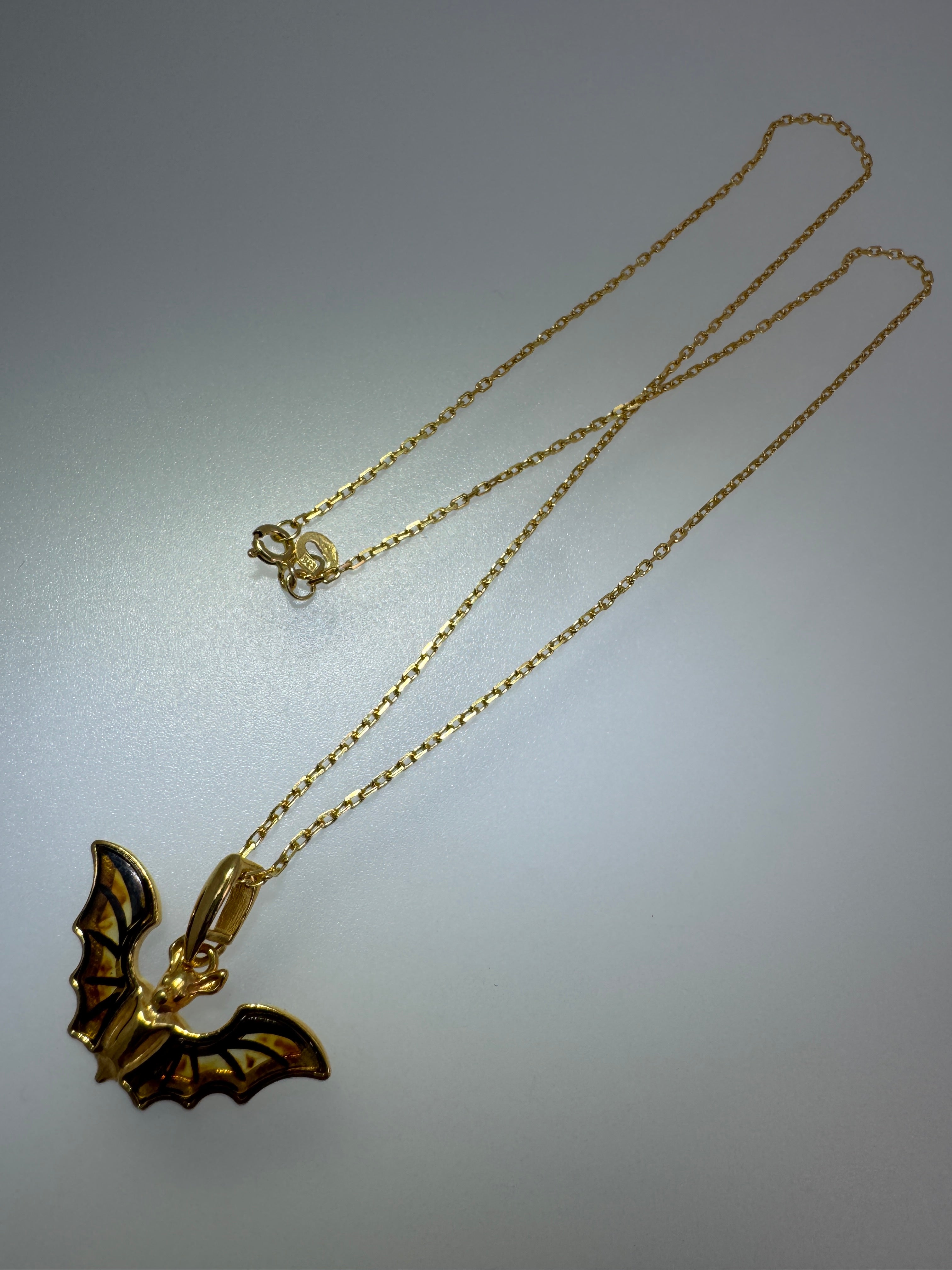 Gold Plated Sterling Silver Baltic Amber Bat Pendant Necklace | Handmade in Poland | Cognac Amber Wings Etched Detail