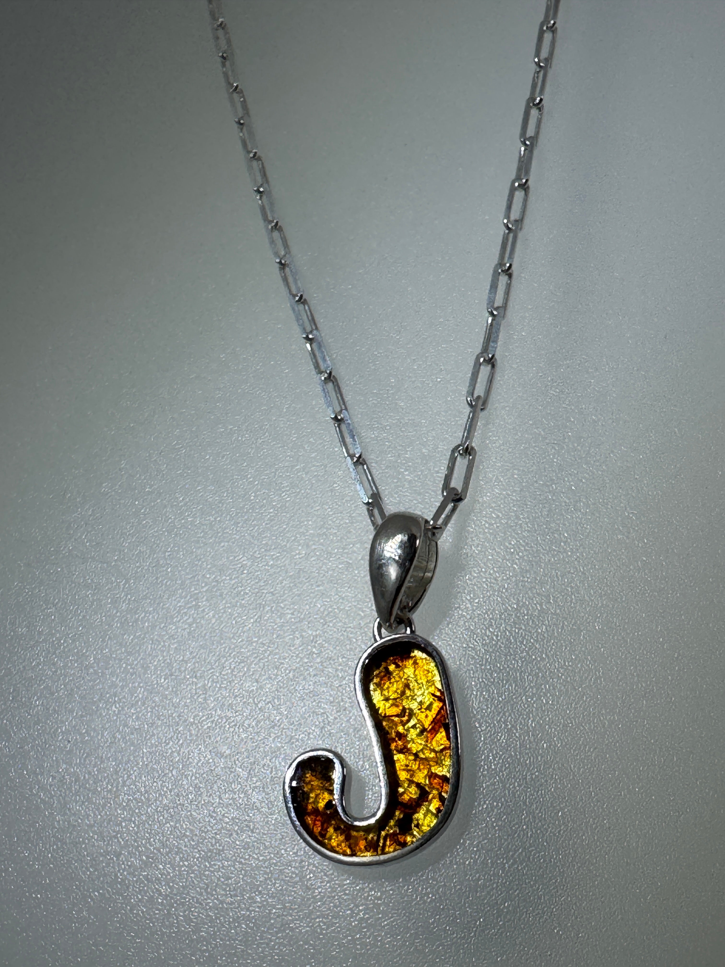 Sterling Silver & Baltic Amber Initial Pendants – Personalized Elegance