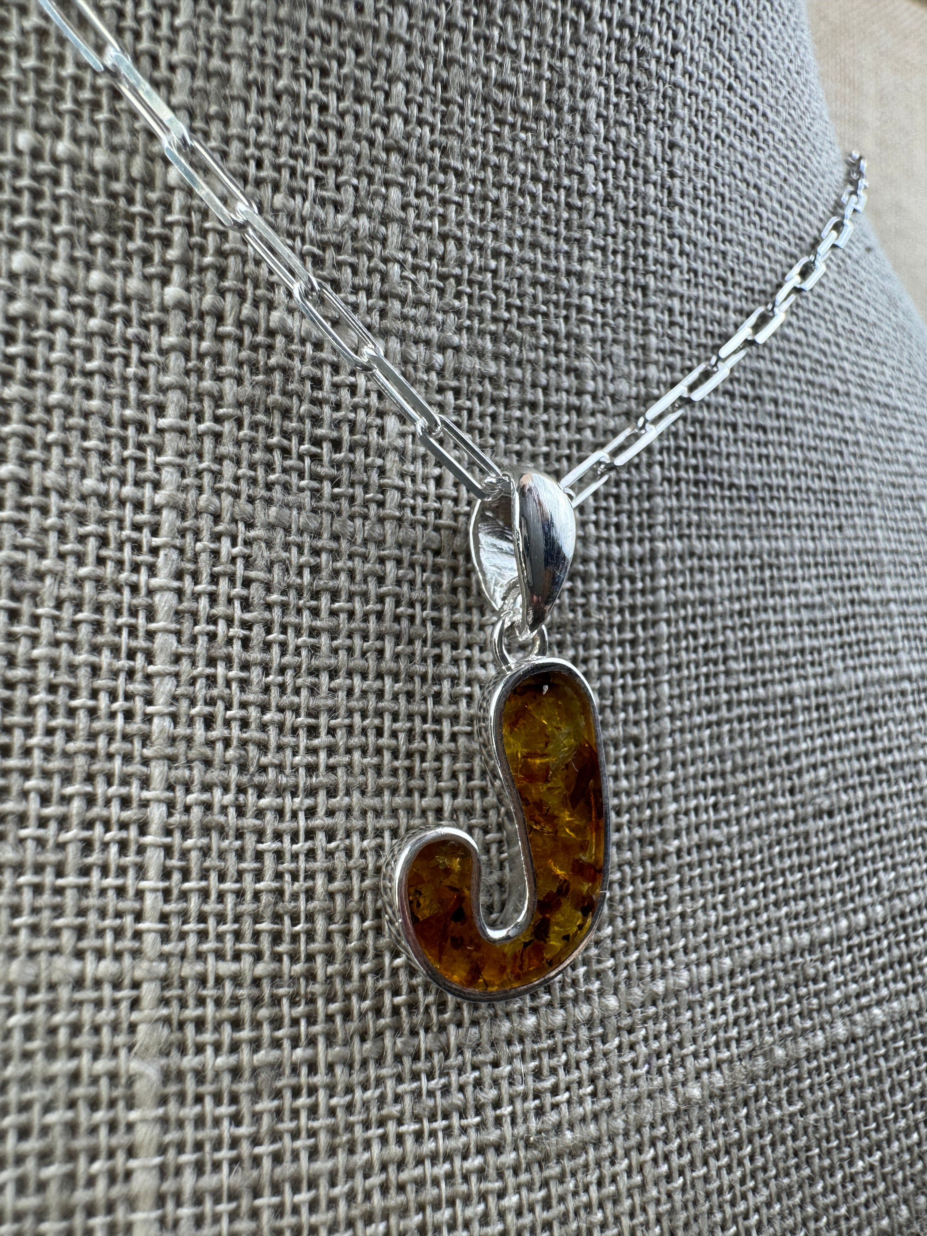 Sterling Silver & Baltic Amber Initial Pendants – Personalized Elegance