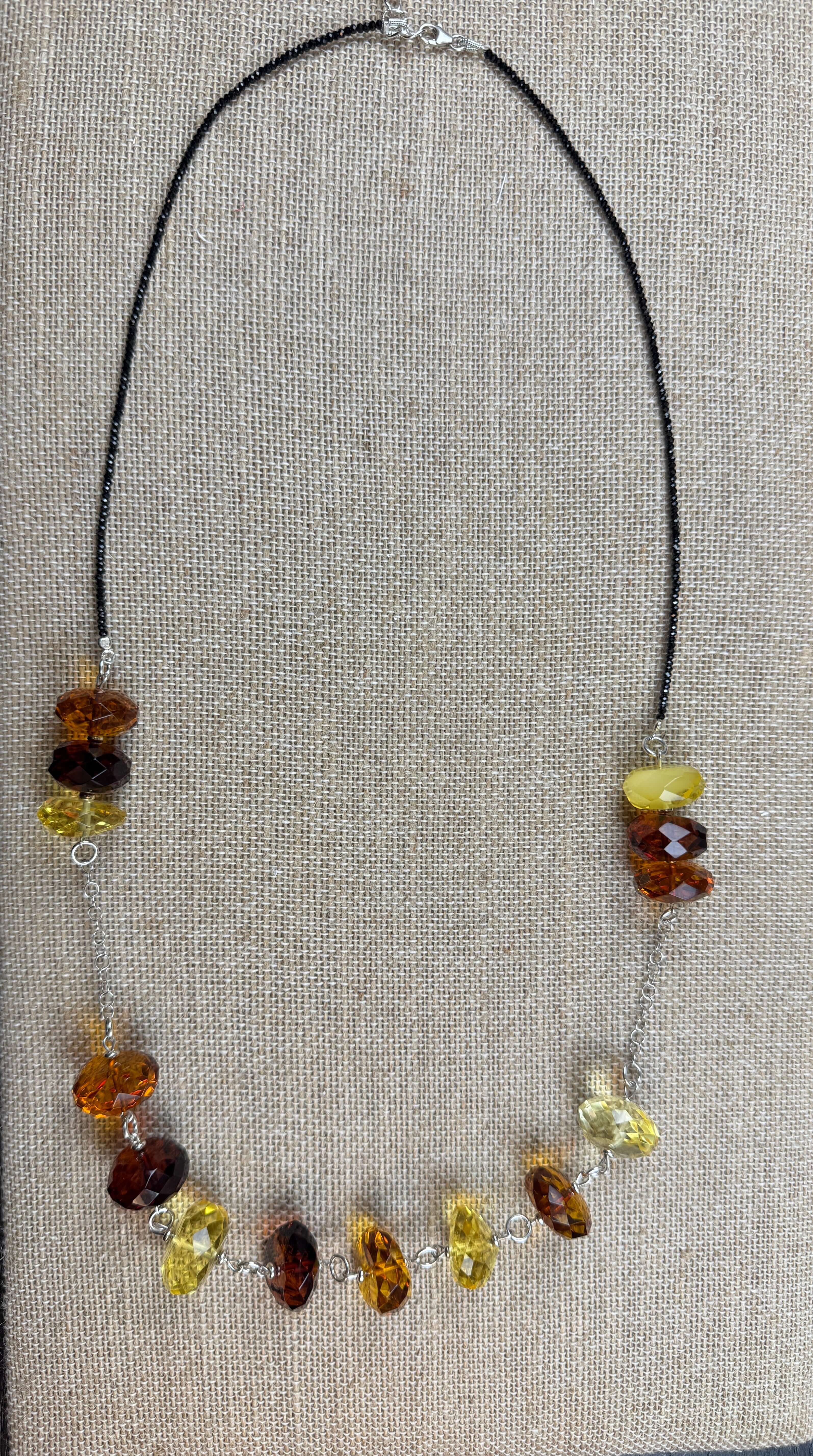 Faceted Baltic Amber & Black Onyx Necklace – Ombré Gradient Beads, 27” Luxe Artisan Design