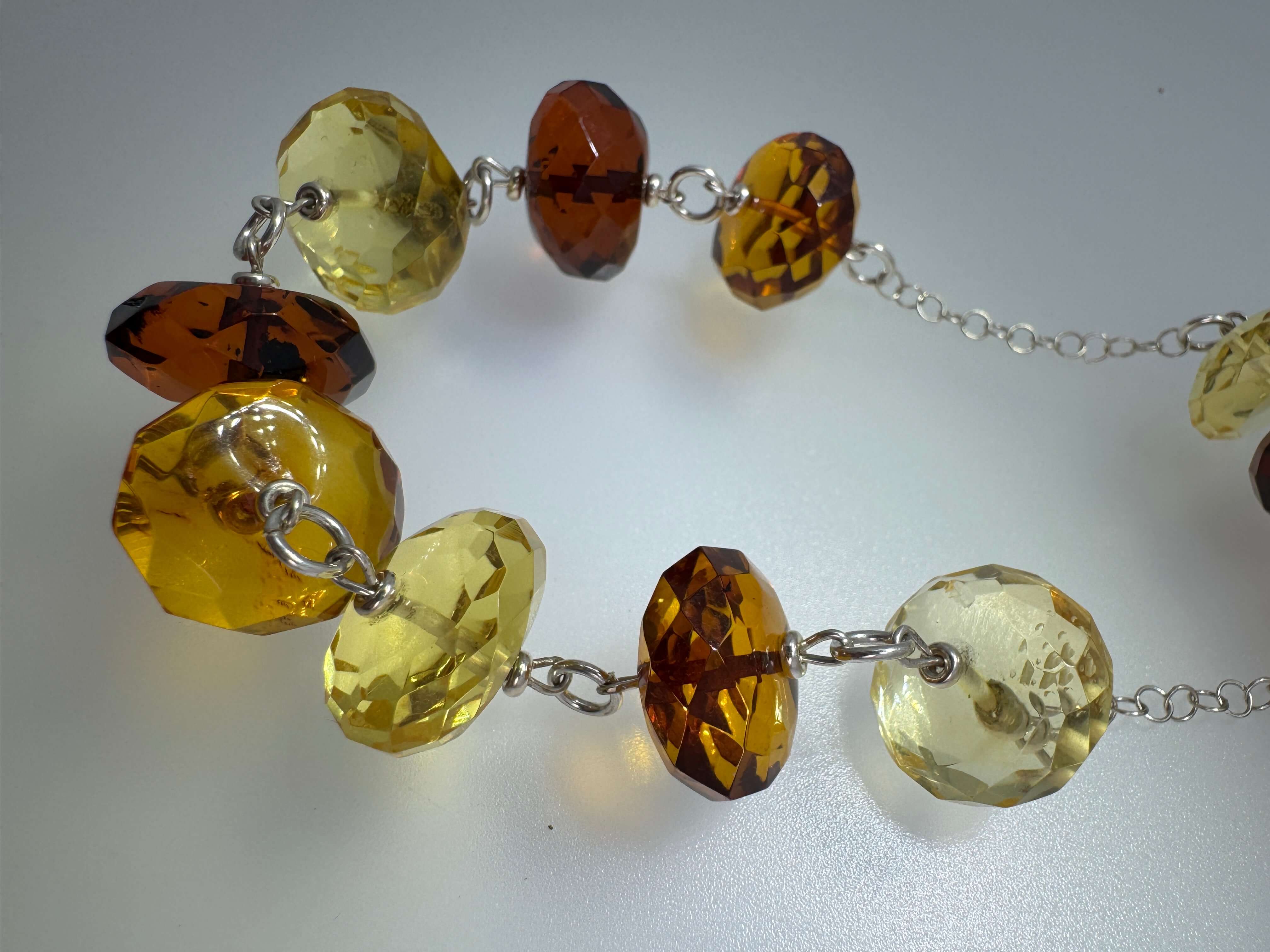 Faceted Baltic Amber & Black Onyx Necklace – Ombré Gradient Beads, 27” Luxe Artisan Design