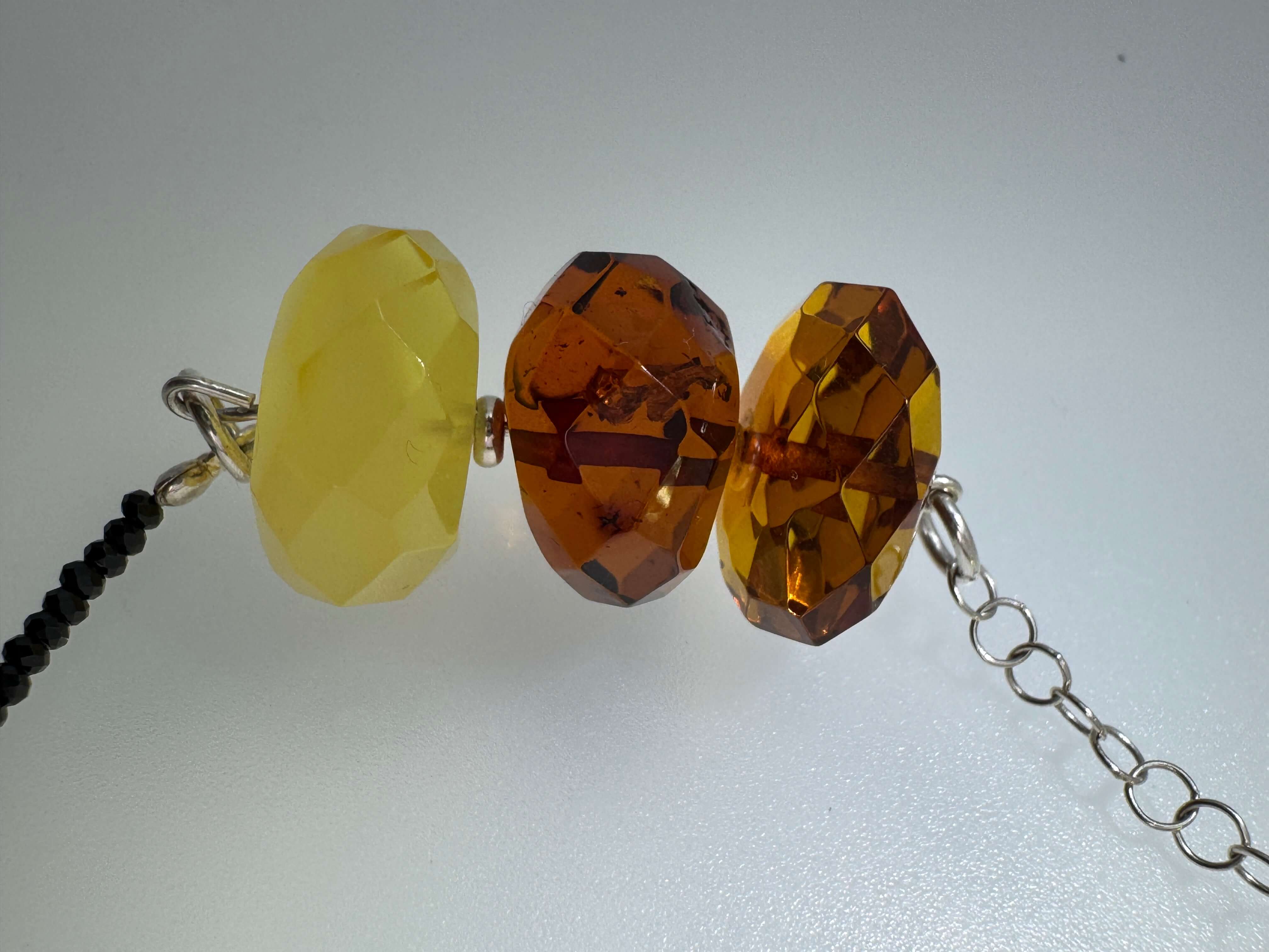 Faceted Baltic Amber & Black Onyx Necklace – Ombré Gradient Beads, 27” Luxe Artisan Design