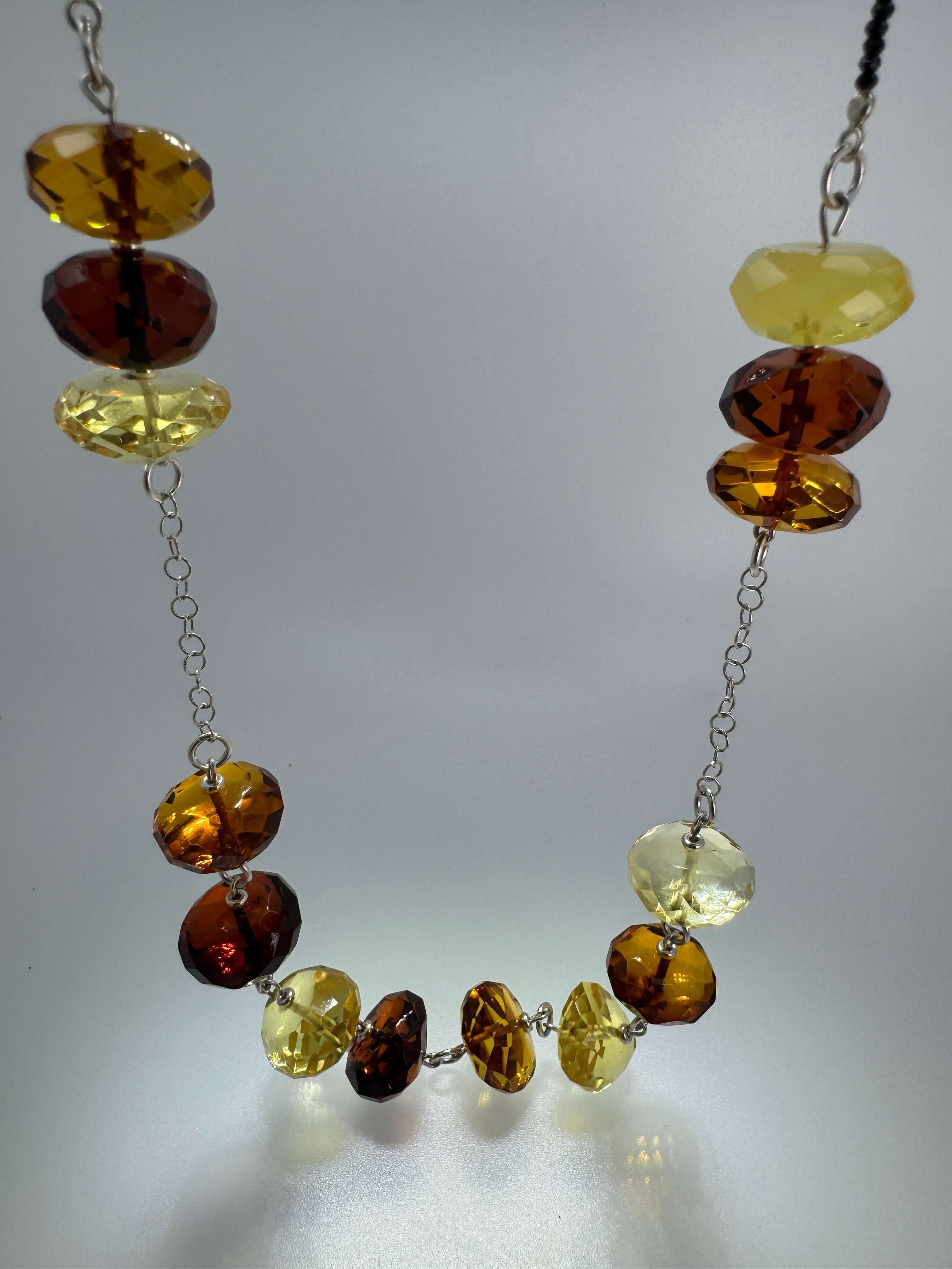 Faceted Baltic Amber & Black Onyx Necklace – Ombré Gradient Beads, 27” Luxe Artisan Design
