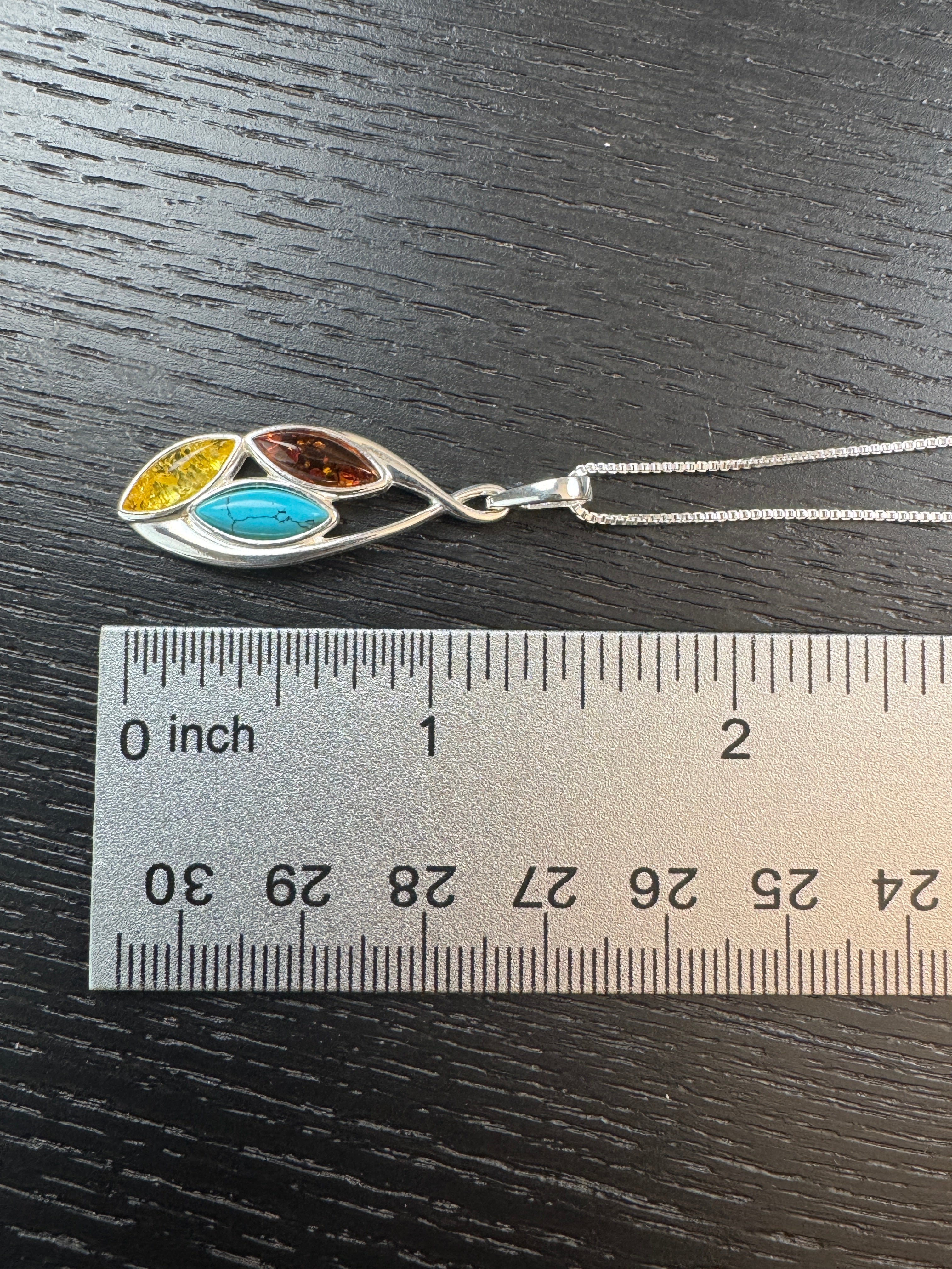 Multicolor Baltic Amber & Turquoise Pendant – Earthy Elegance in Sterling Silver