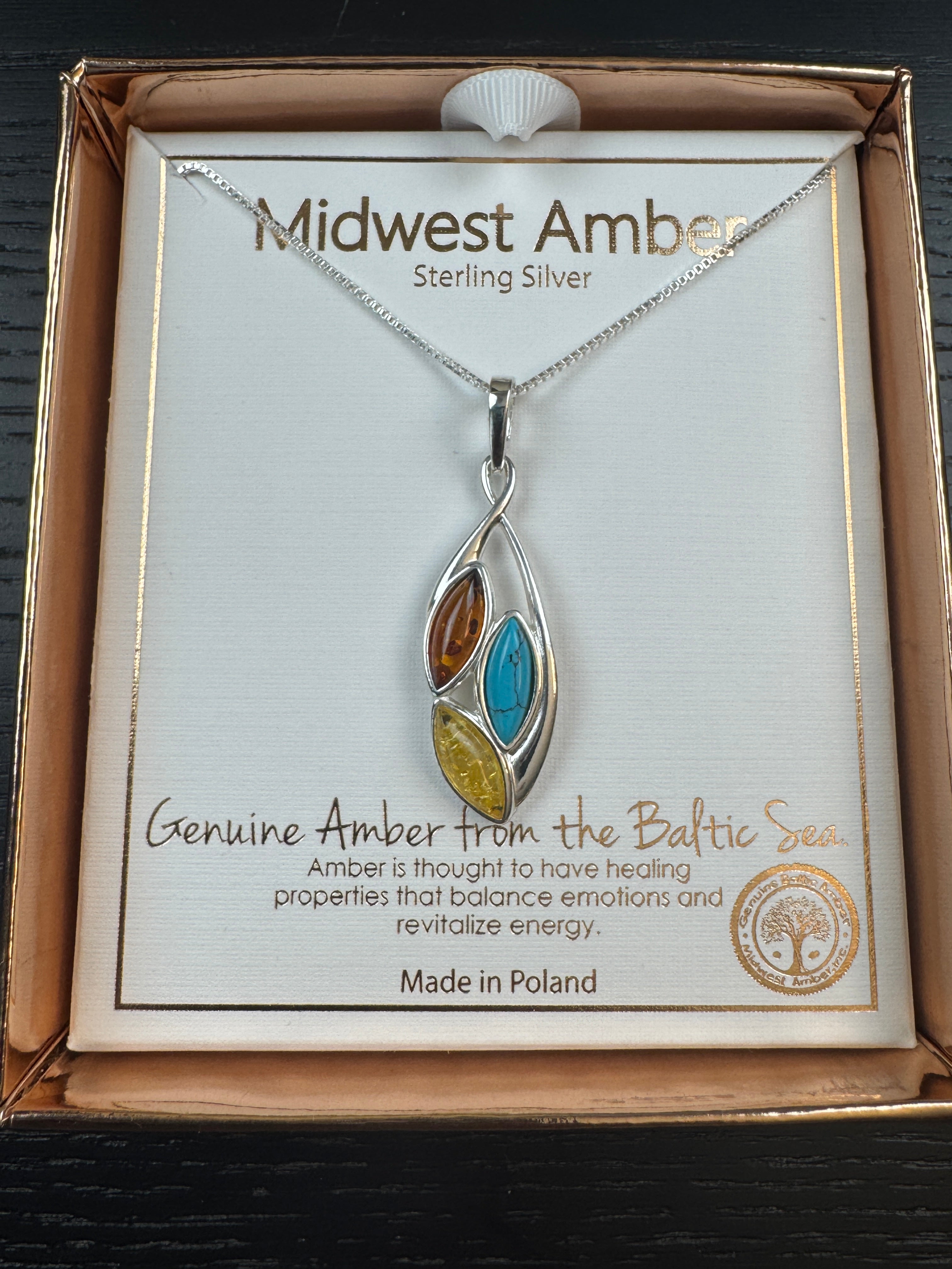 Multicolor Baltic Amber & Turquoise Pendant – Earthy Elegance in Sterling Silver