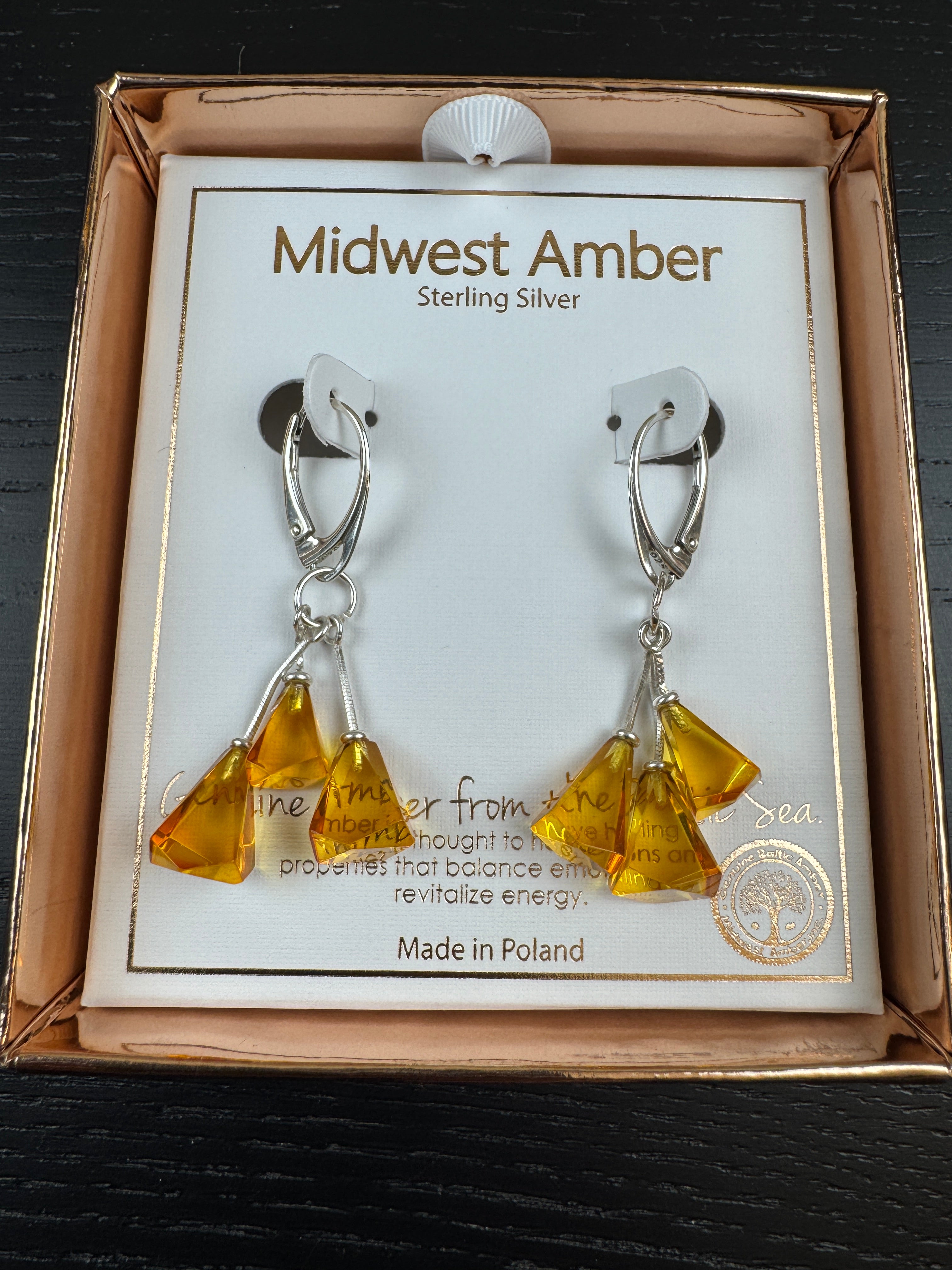 Triple Lemon Baltic Amber Dangle Leverback Earrings – Faceted Stones, Sterling Silver Lever Back - Elegant Everyday Dangle Design