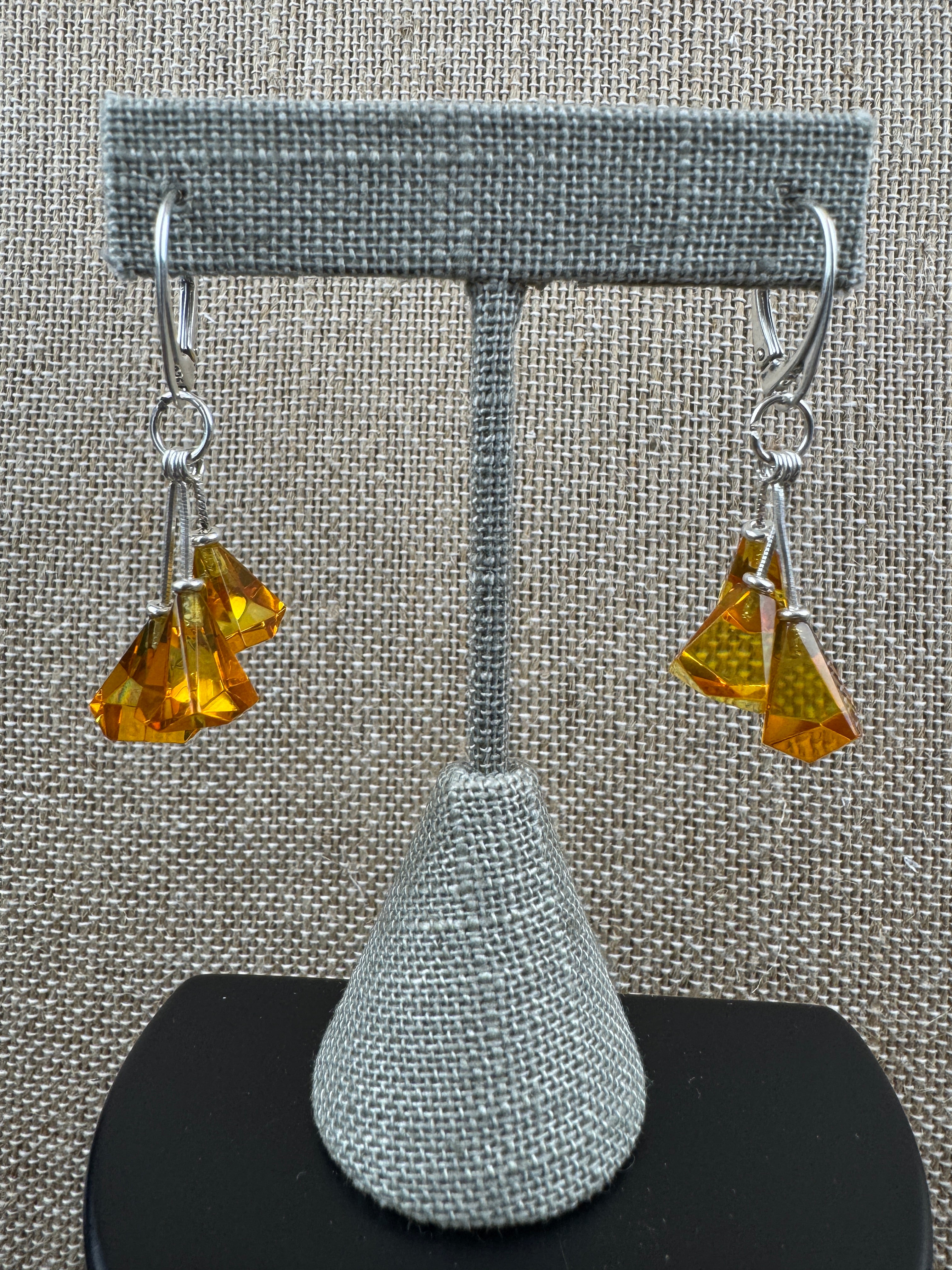 Triple Lemon Baltic Amber Dangle Leverback Earrings – Faceted Stones, Sterling Silver Lever Back - Elegant Everyday Dangle Design