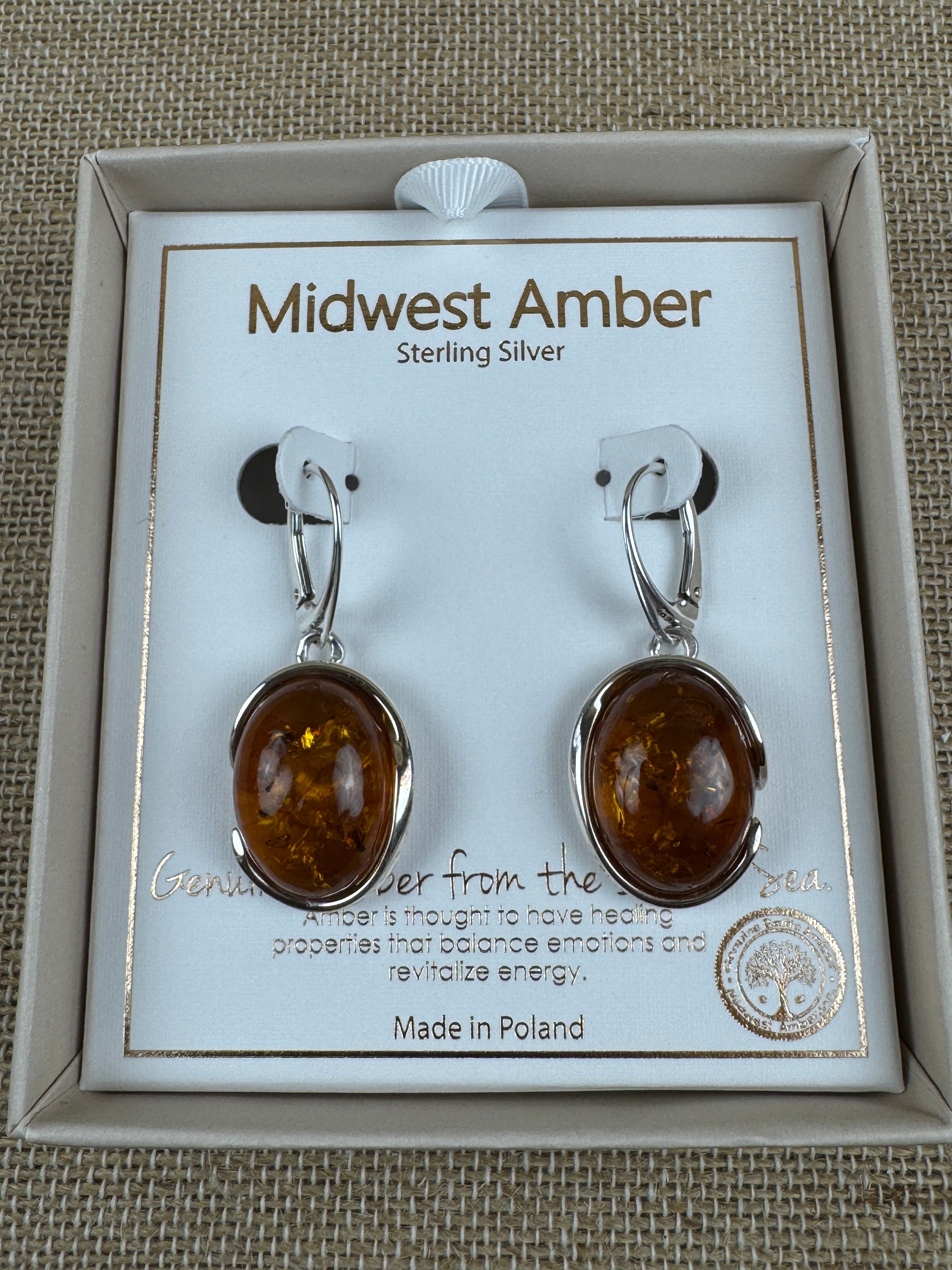 Large Genuine Baltic Amber Lever Back Earrings | Sterling Silver Cabochon Drops Handmade in Poland
