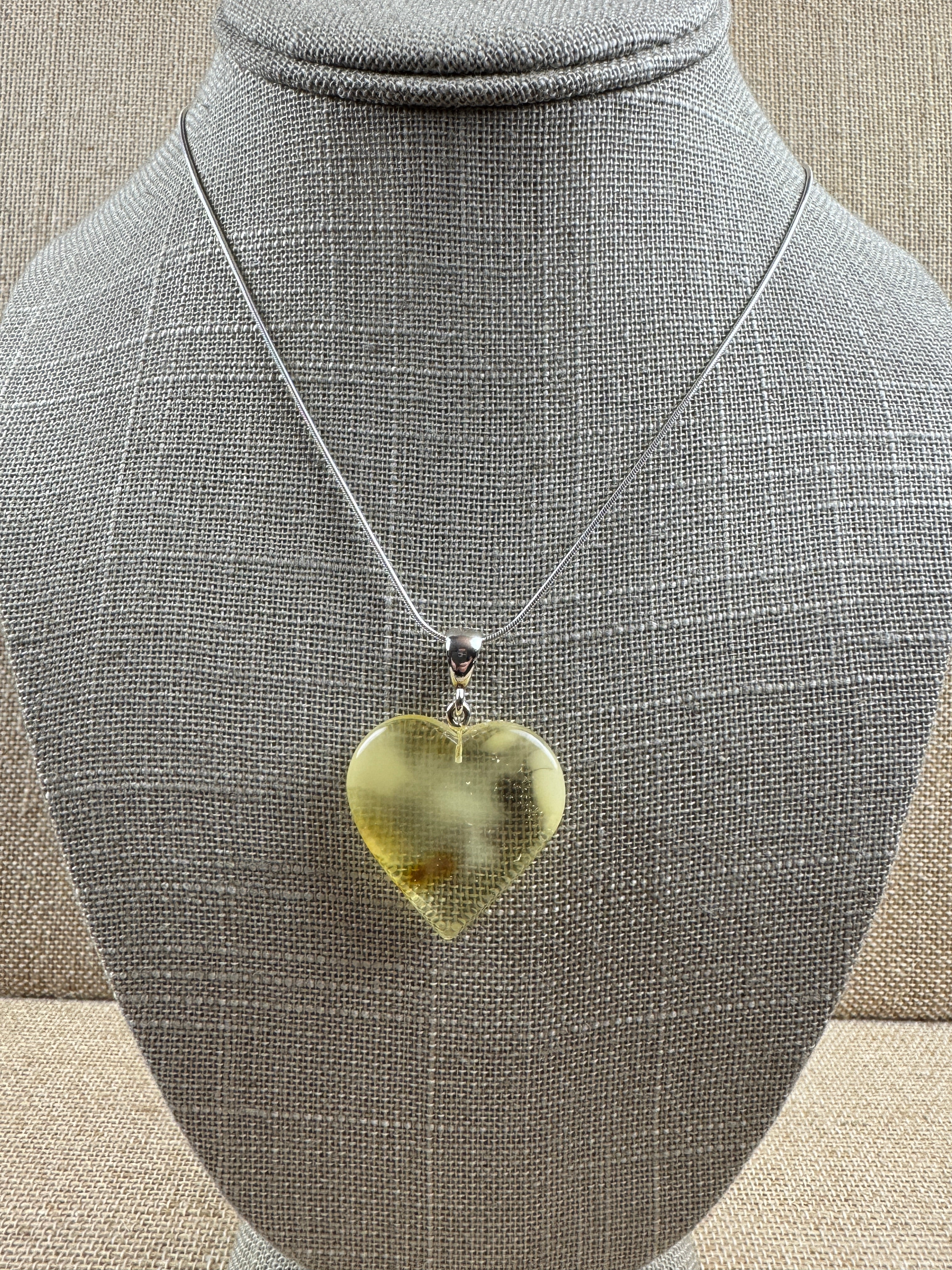 Handmade Lemon Baltic Amber Heart Pendant – Sterling Silver