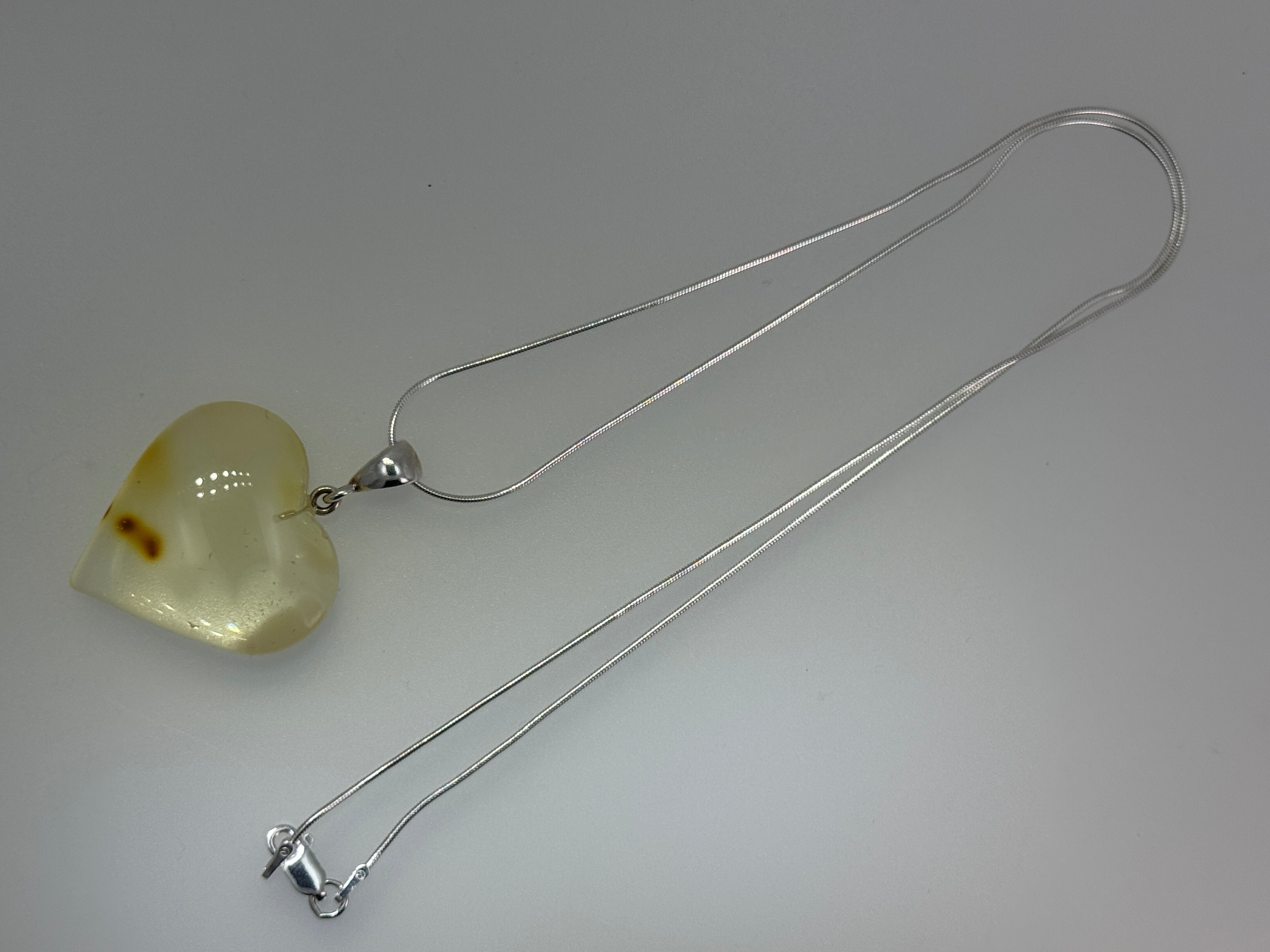 Handmade Lemon Baltic Amber Heart Pendant – Sterling Silver