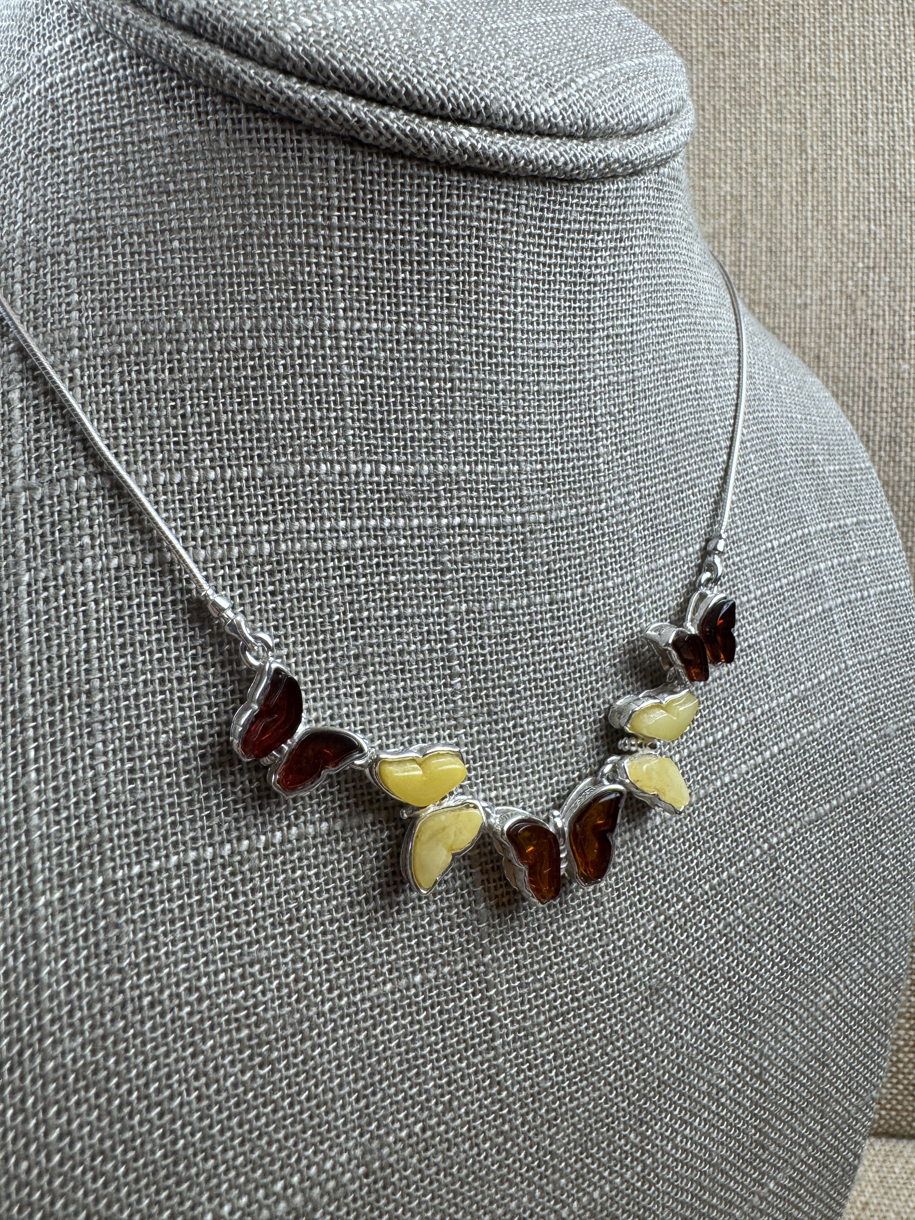 Genuine Baltic Amber Butterfly Charm Necklace – Cognac and Butterscotch Amber
