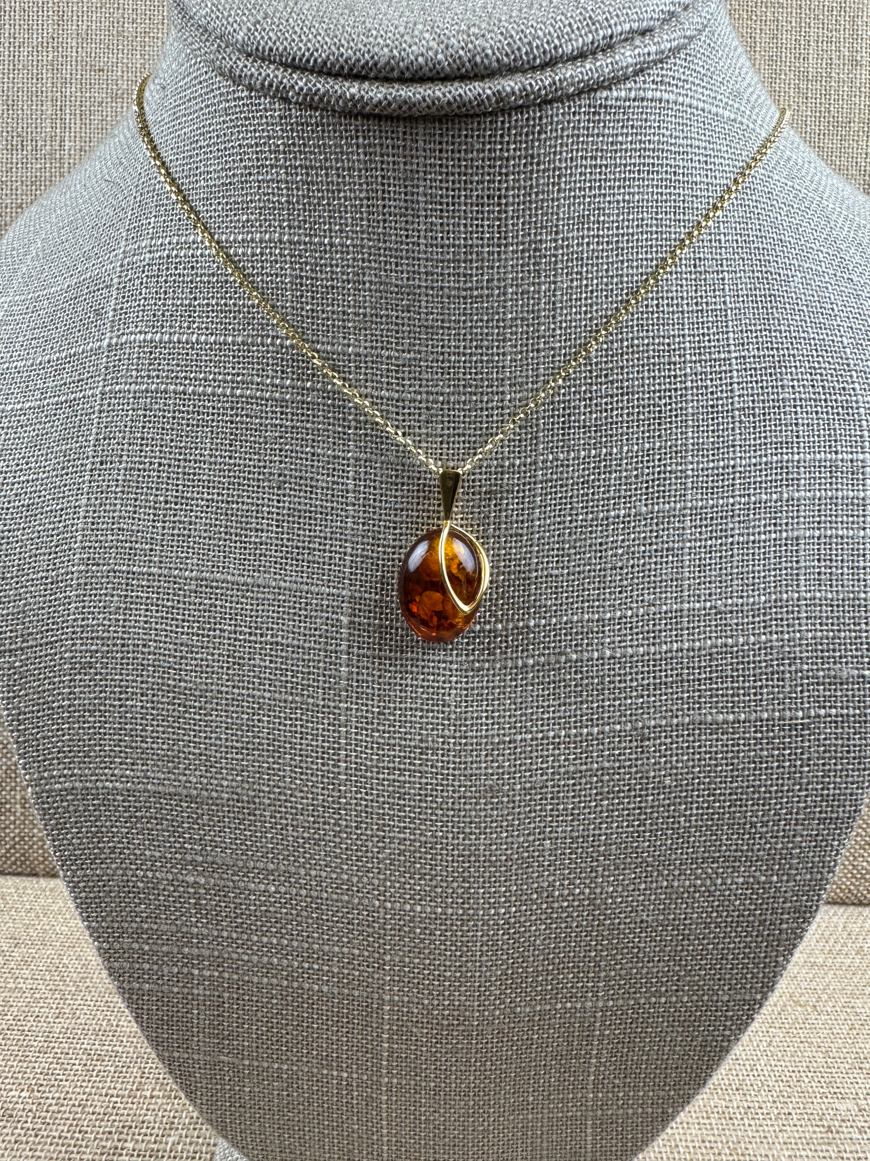 Golden Glow: Honey Cognac Amber Oval Pendant shipped on Gold Platted Silver Chain