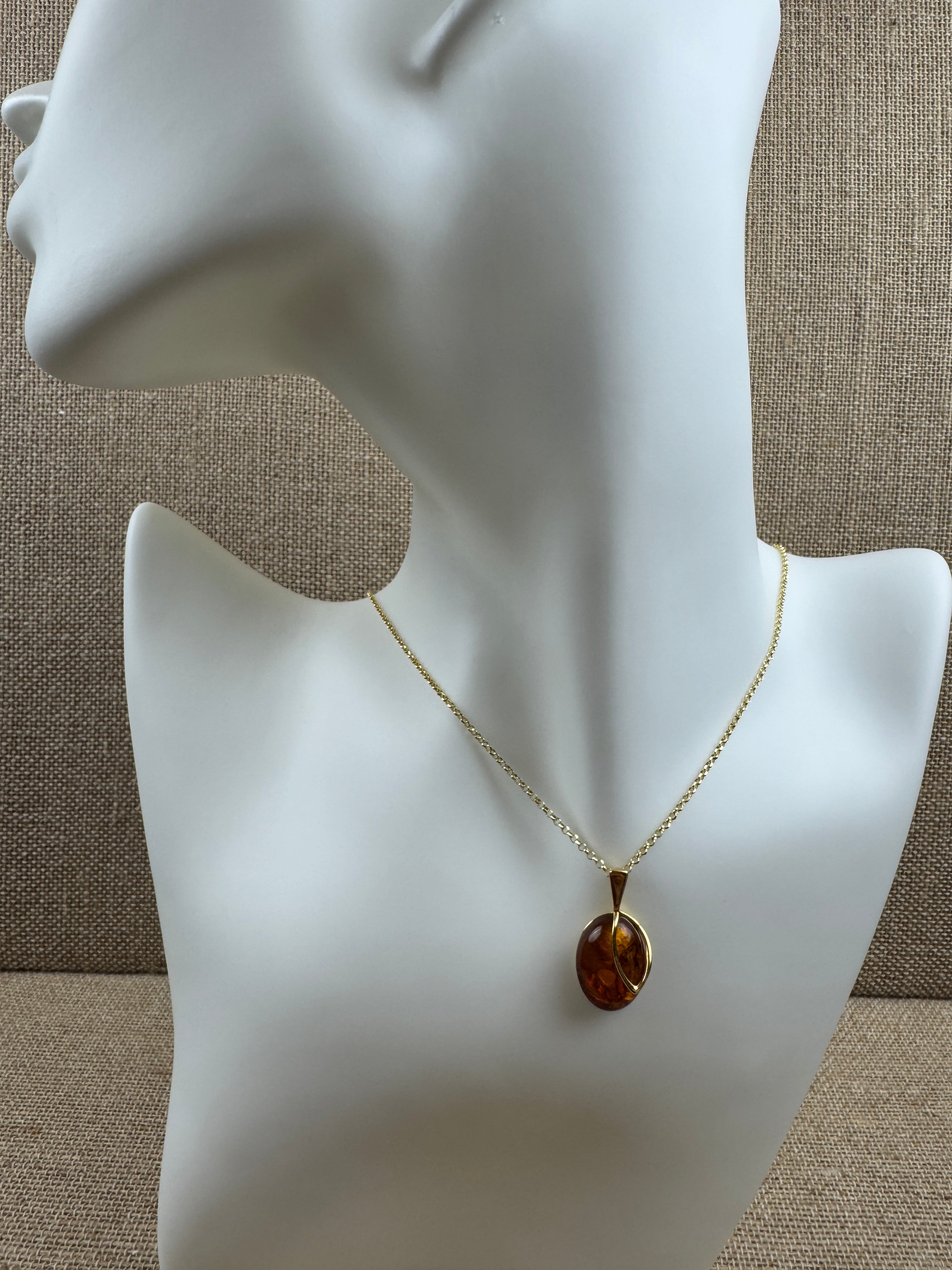 Golden Glow: Honey Cognac Amber Oval Pendant shipped on Gold Platted Silver Chain
