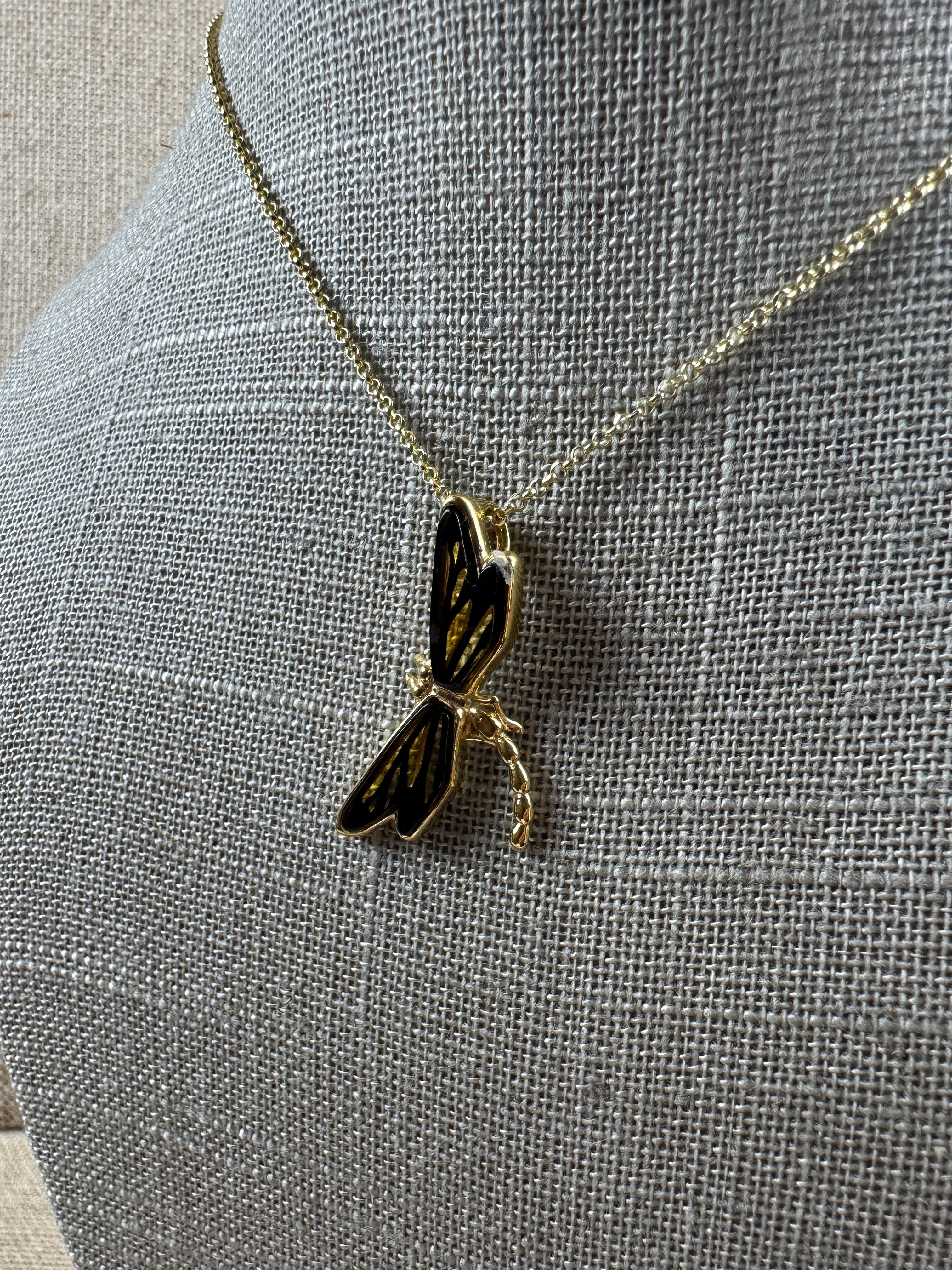 Golden Wings – Baltic Amber Dragonfly Pendant on Gold Platted Silver Chain