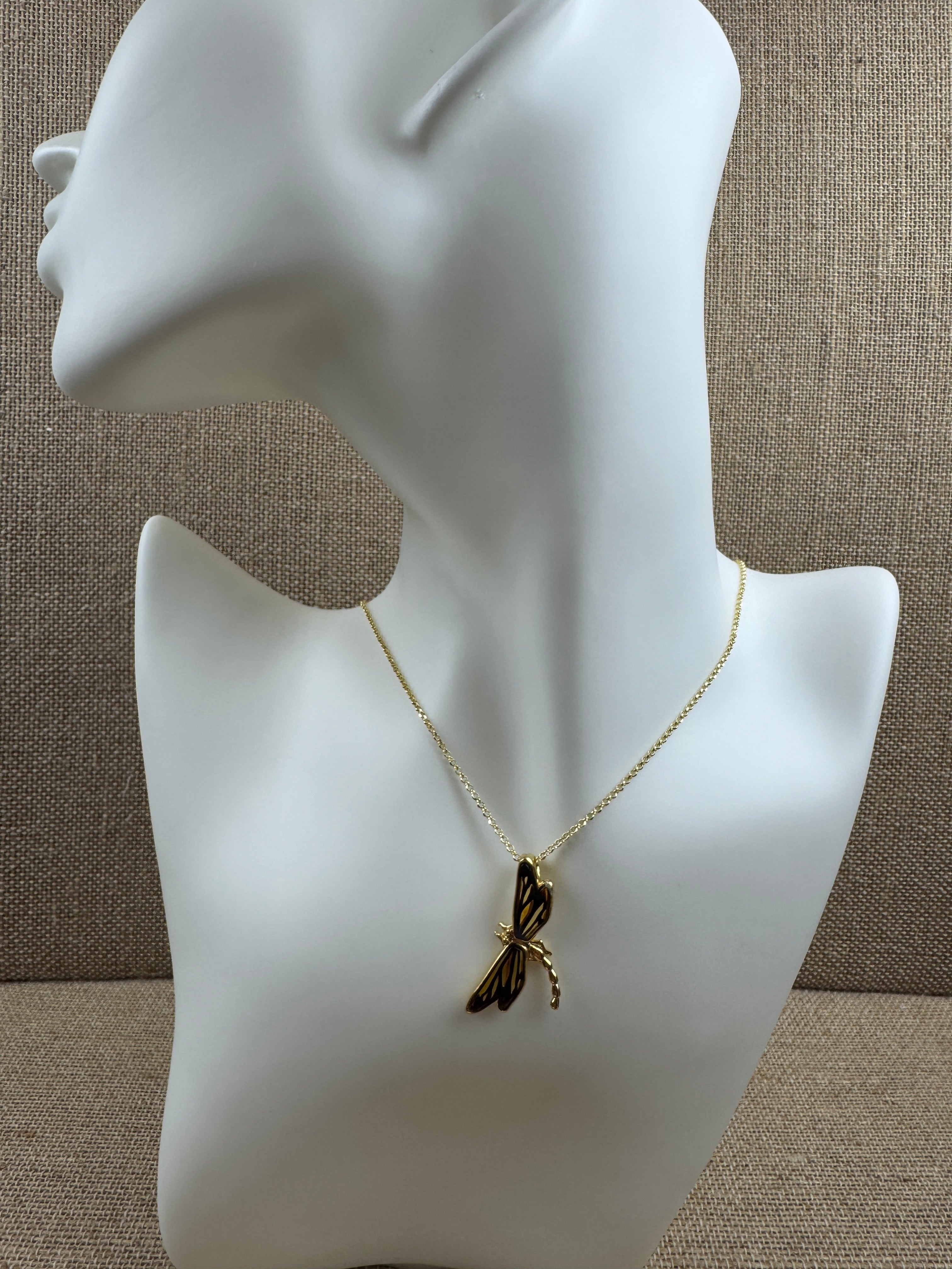 Golden Wings – Baltic Amber Dragonfly Pendant on Gold Platted Silver Chain
