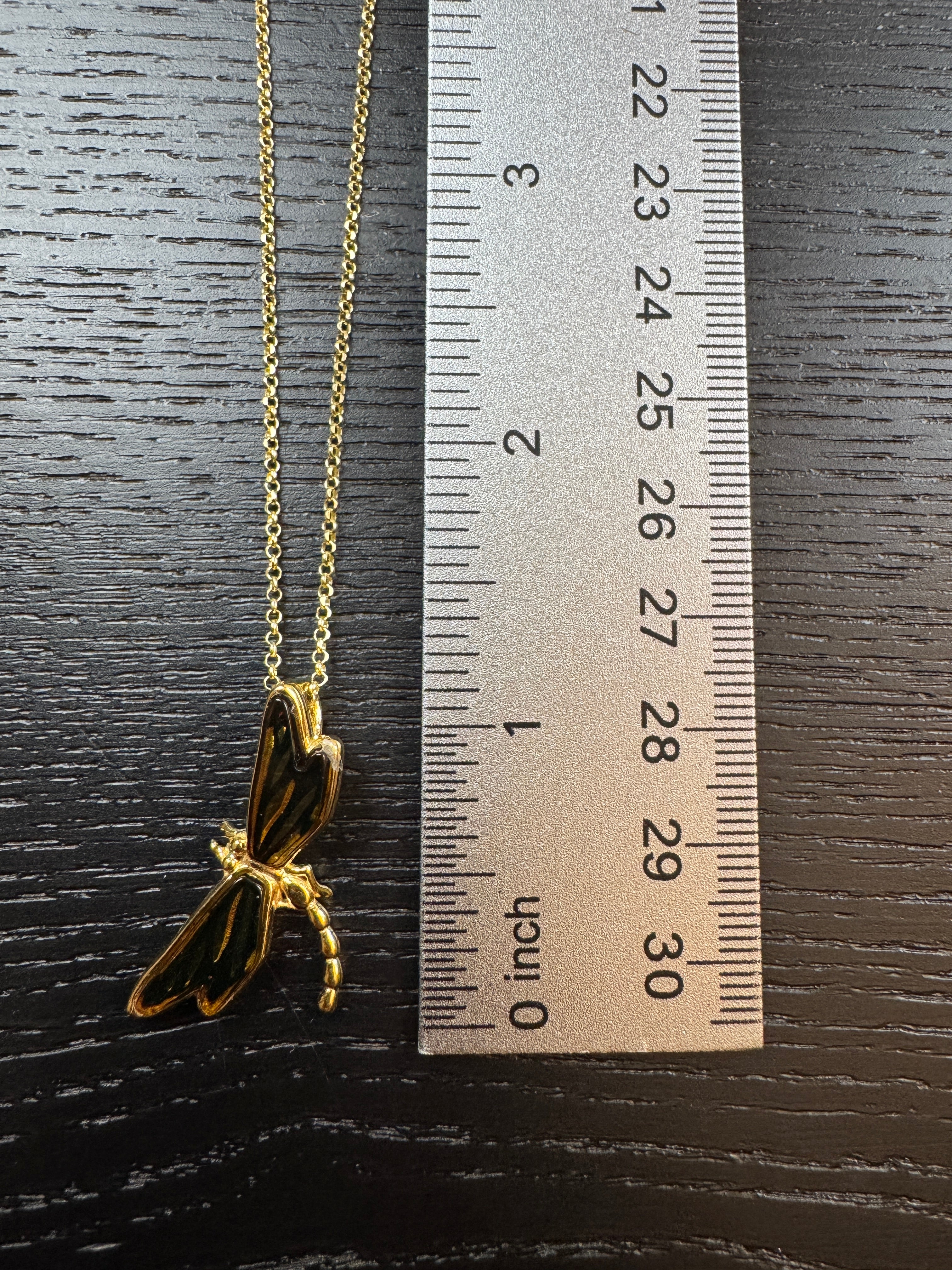 Golden Wings – Baltic Amber Dragonfly Pendant on Gold Platted Silver Chain
