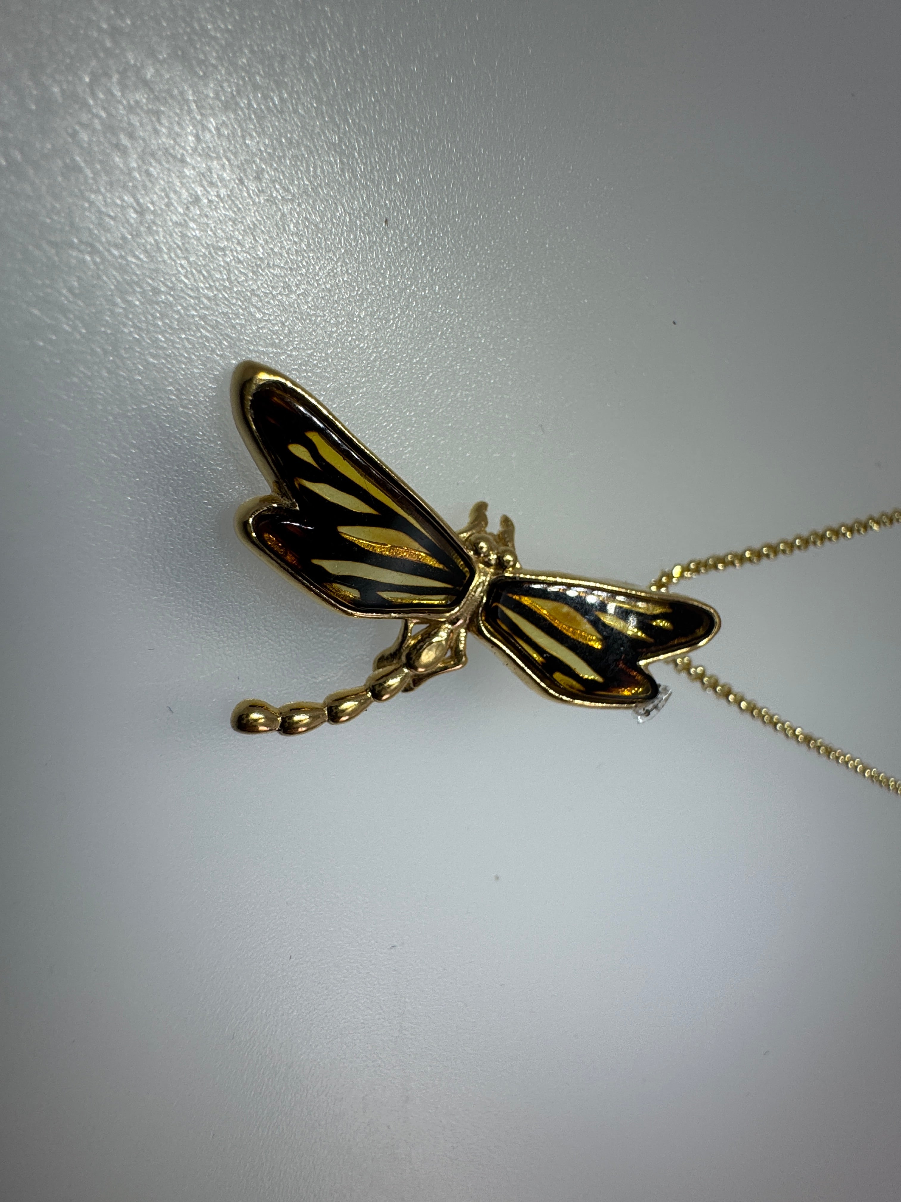 Golden Wings – Baltic Amber Dragonfly Pendant on Gold Platted Silver Chain