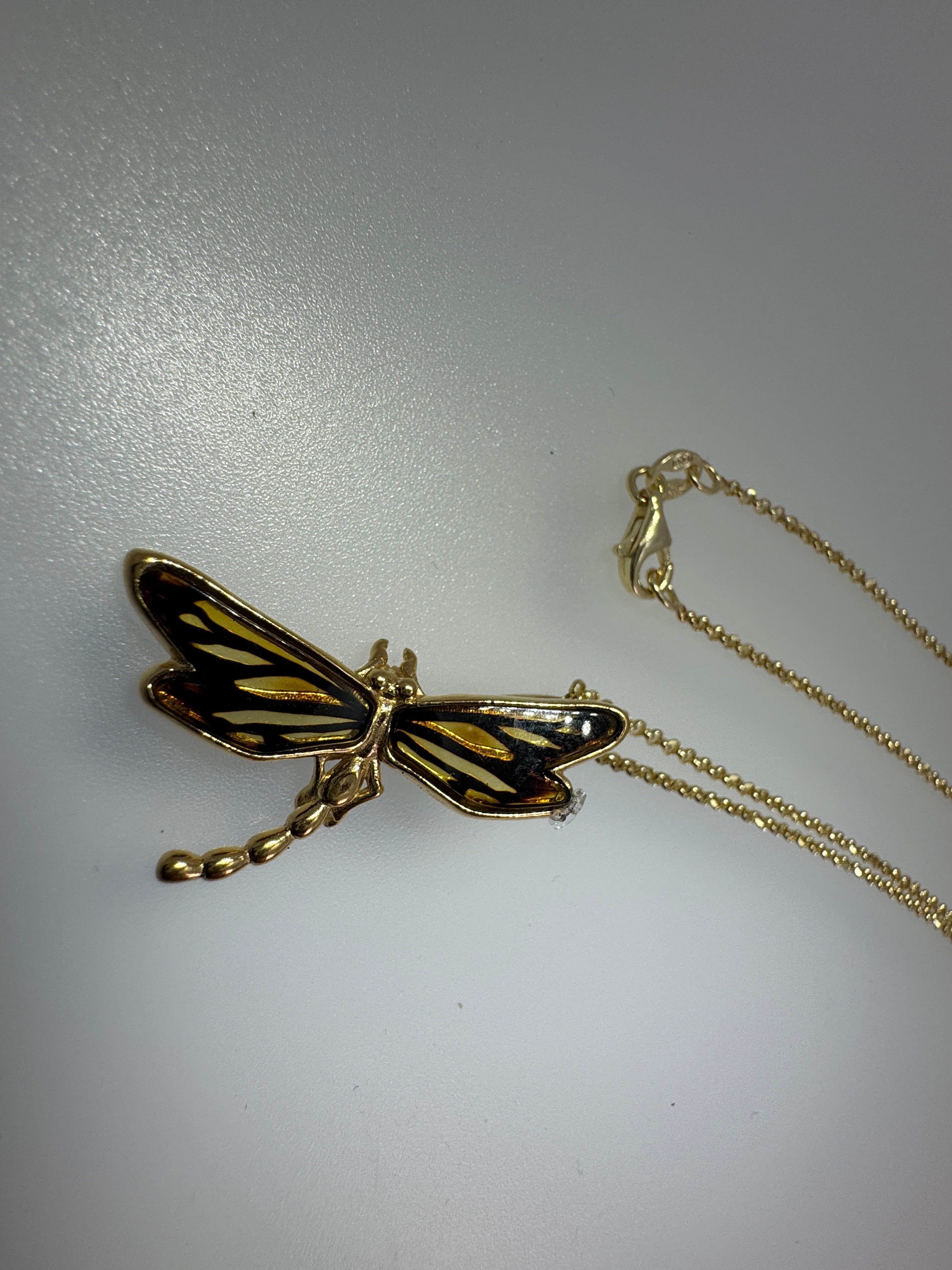 Golden Wings – Baltic Amber Dragonfly Pendant on Gold Platted Silver Chain