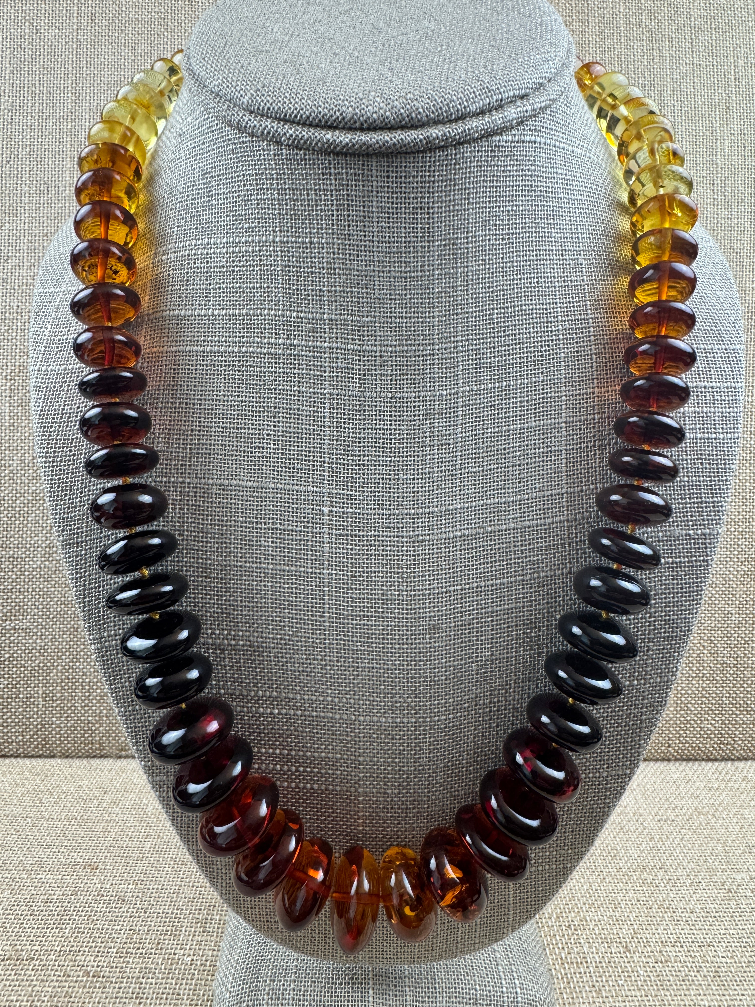 Museum Quality Rainbow Multicolor Ombré Baltic Amber Donut Bead Necklace – 22 Inch Graduated Strand
