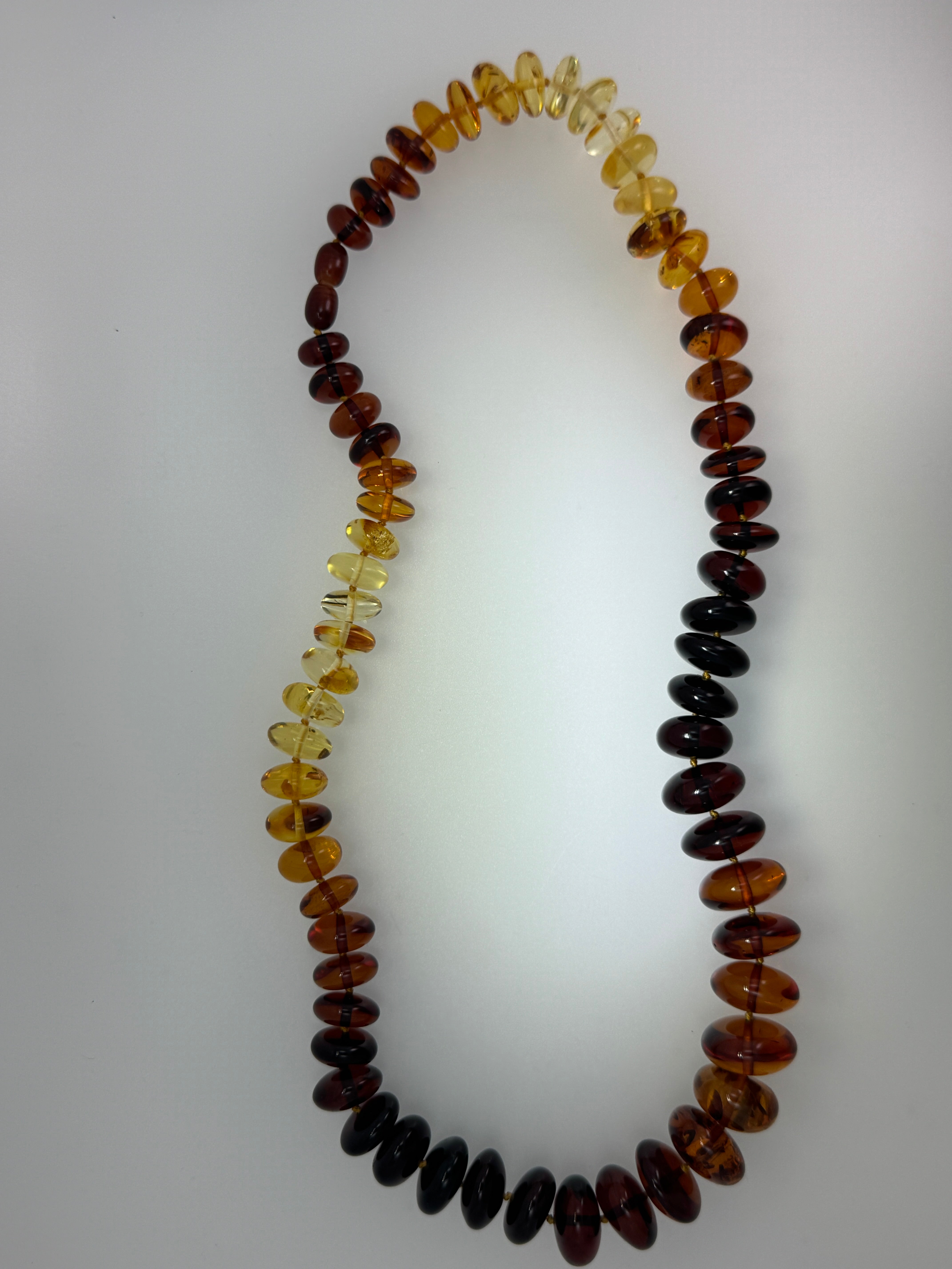 Museum Quality Rainbow Multicolor Ombré Baltic Amber Donut Bead Necklace – 22 Inch Graduated Strand