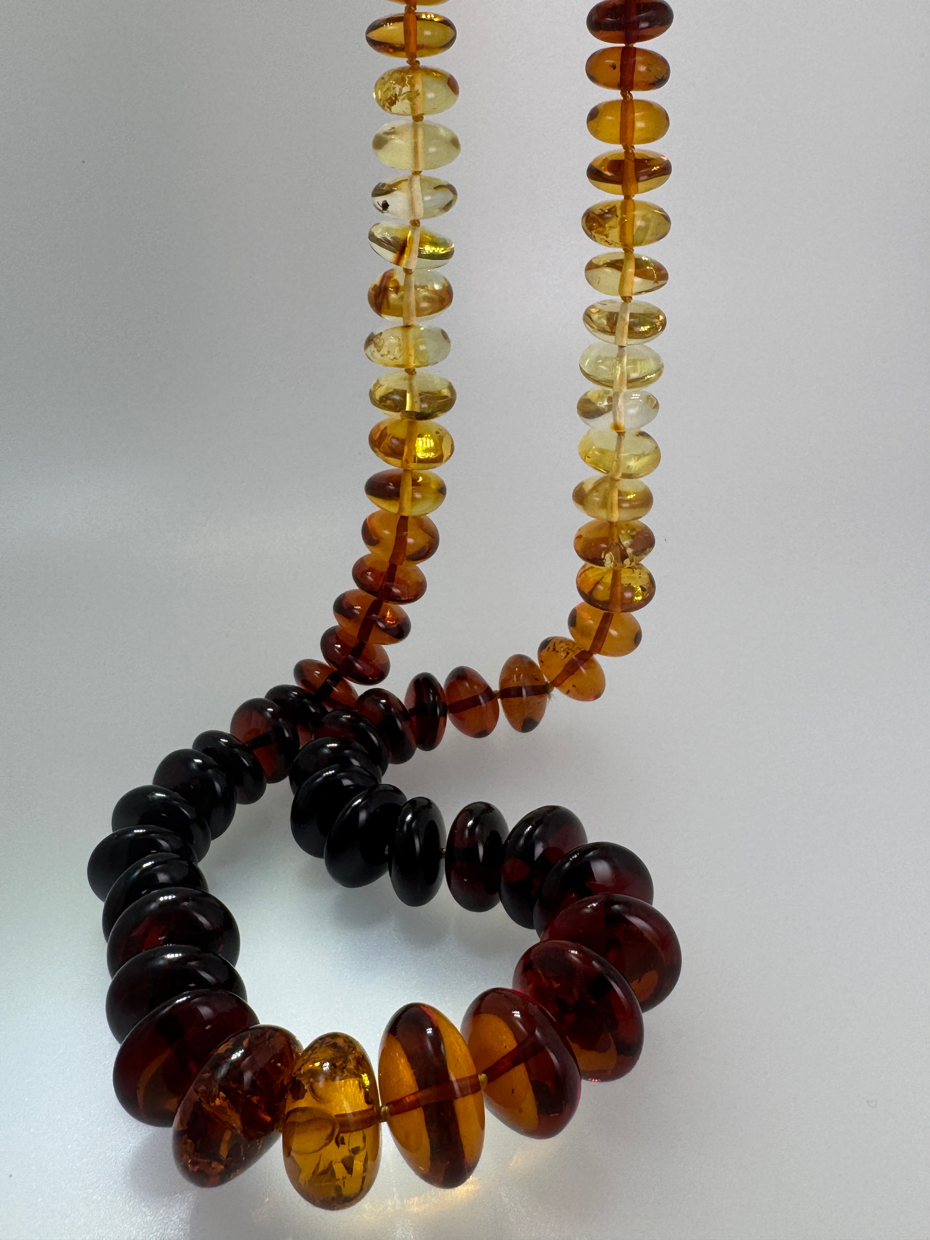 Museum Quality Rainbow Multicolor Ombré Baltic Amber Donut Bead Necklace – 22 Inch Graduated Strand