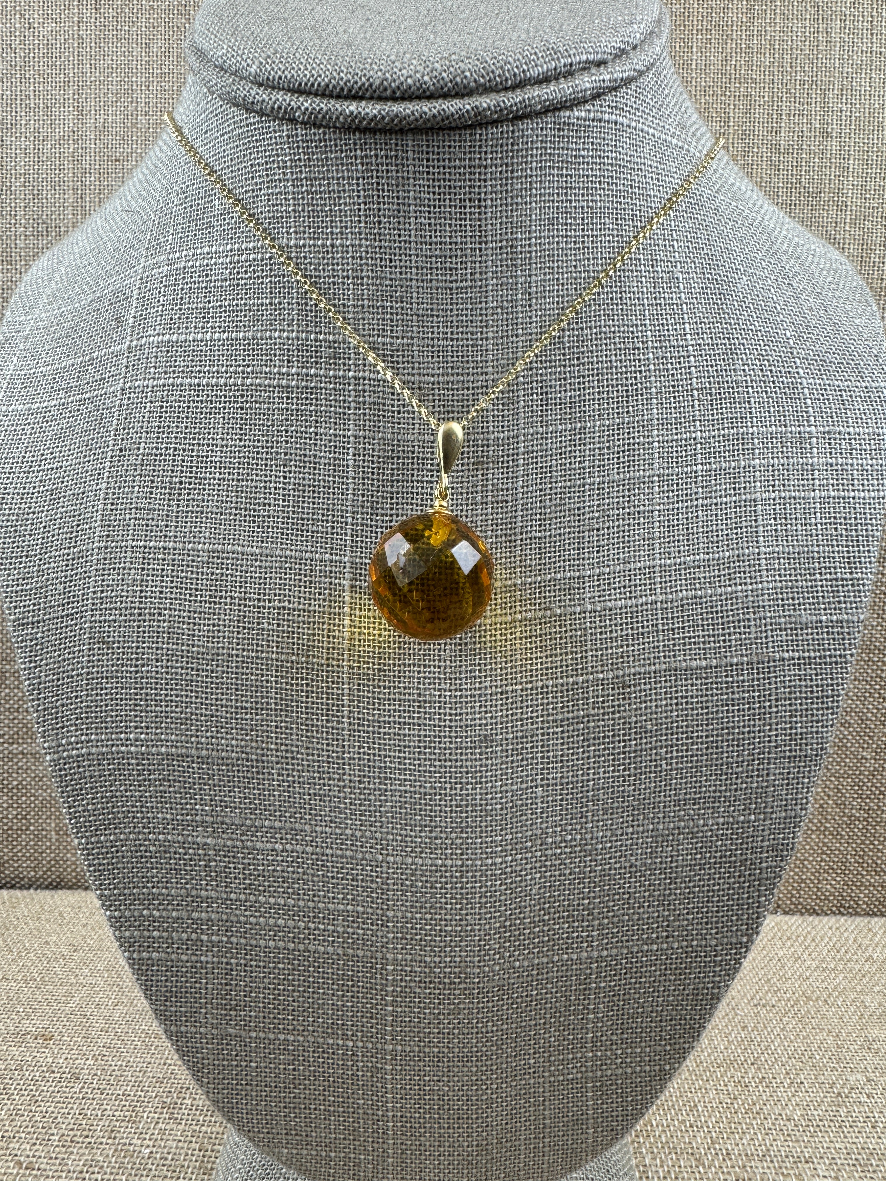 Faceted Baltic Amber Ball Pendant Shipped on Gold Platted Silver Chain