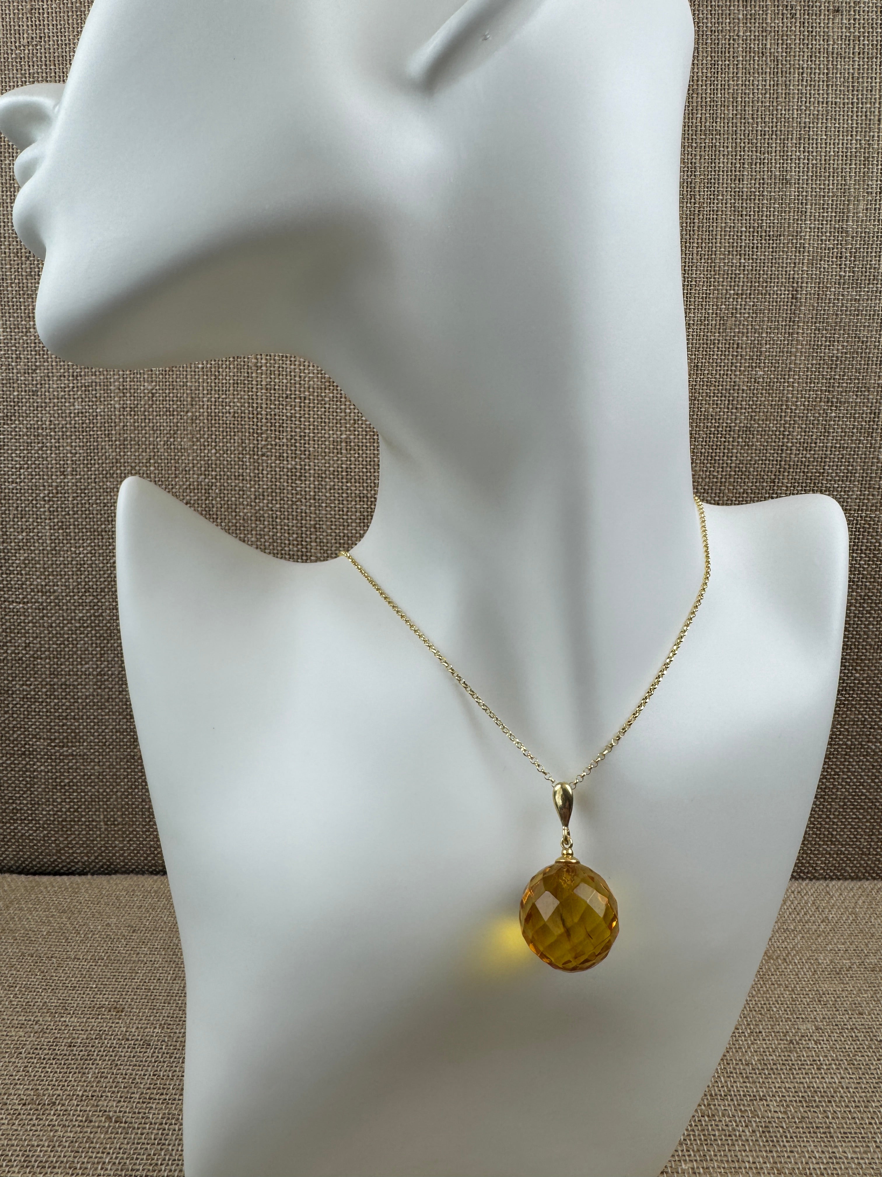 Faceted Baltic Amber Ball Pendant Shipped on Gold Platted Silver Chain