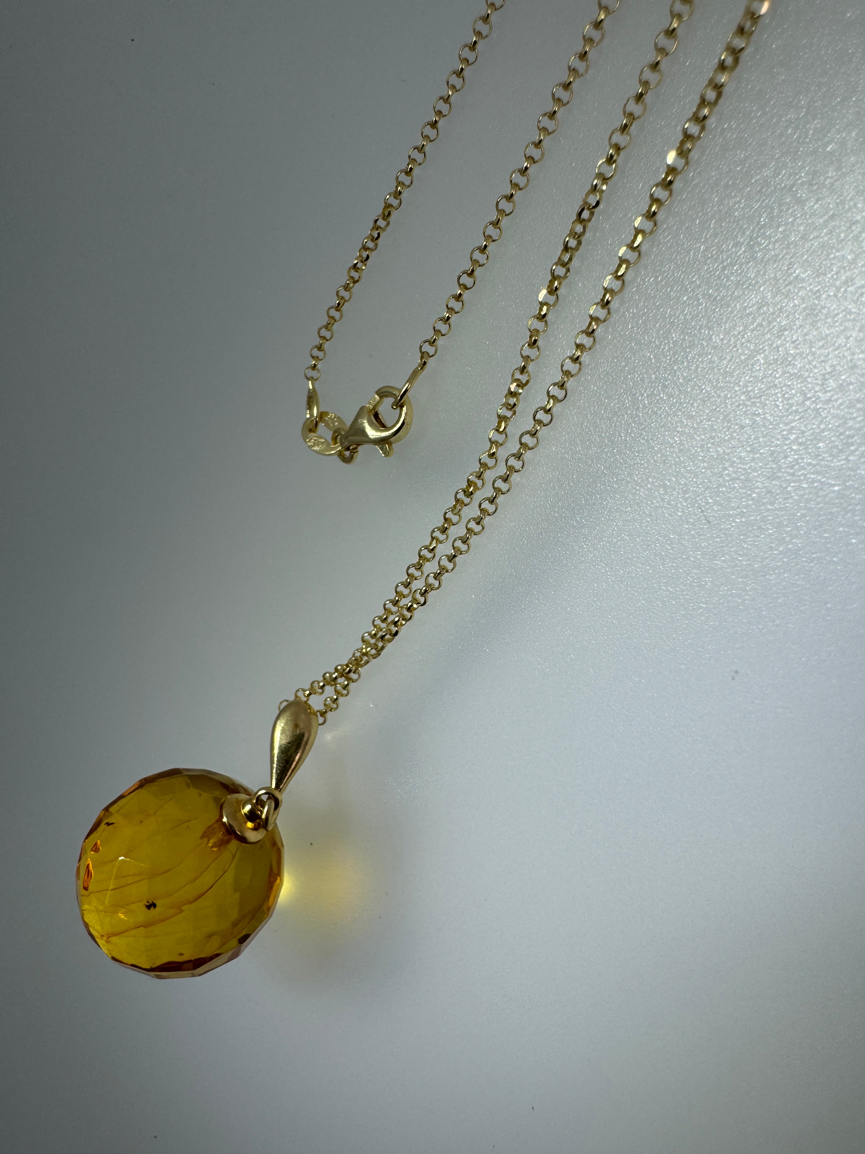 Faceted Baltic Amber Ball Pendant Shipped on Gold Platted Silver Chain