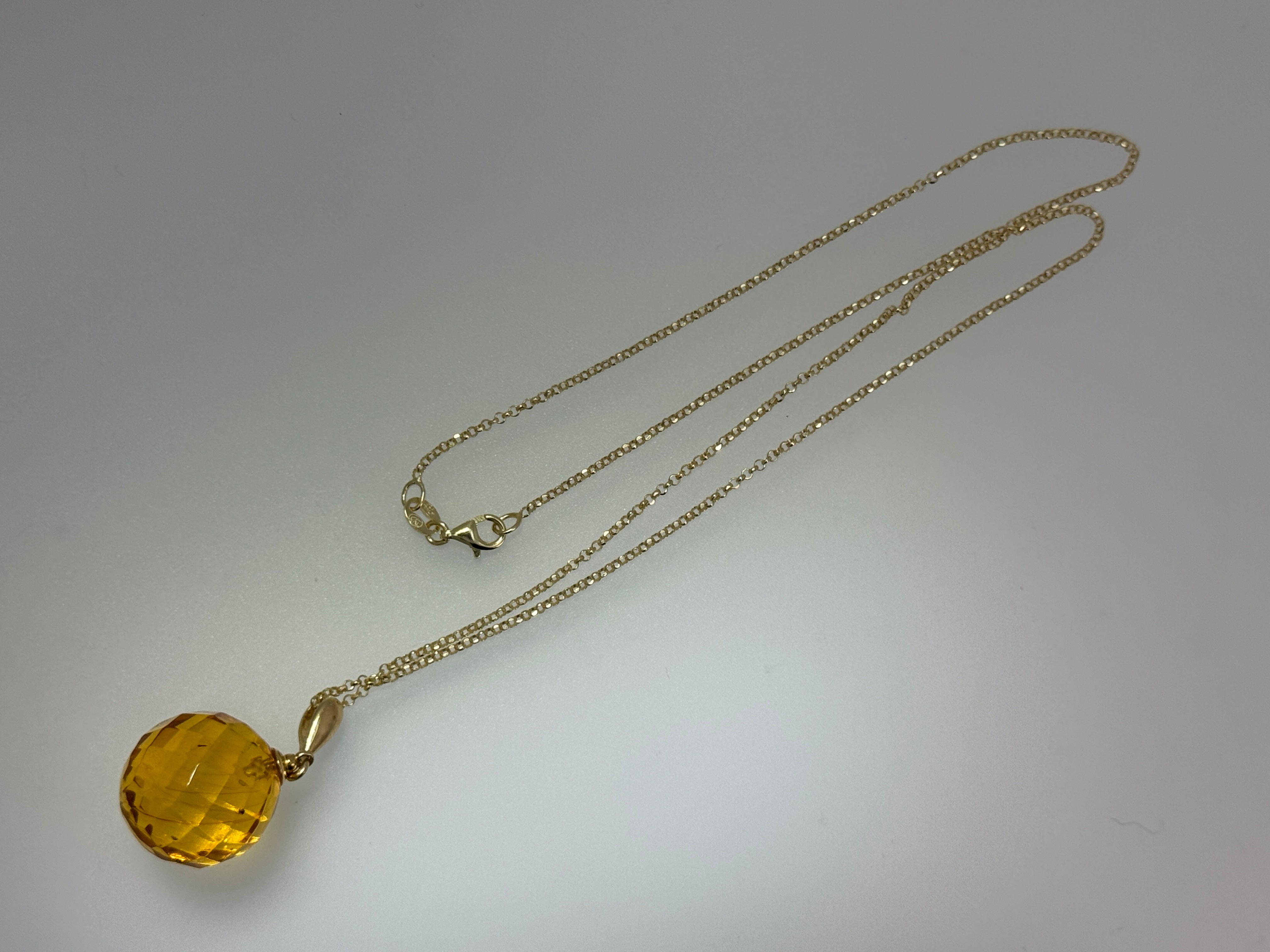 Faceted Baltic Amber Ball Pendant Shipped on Gold Platted Silver Chain
