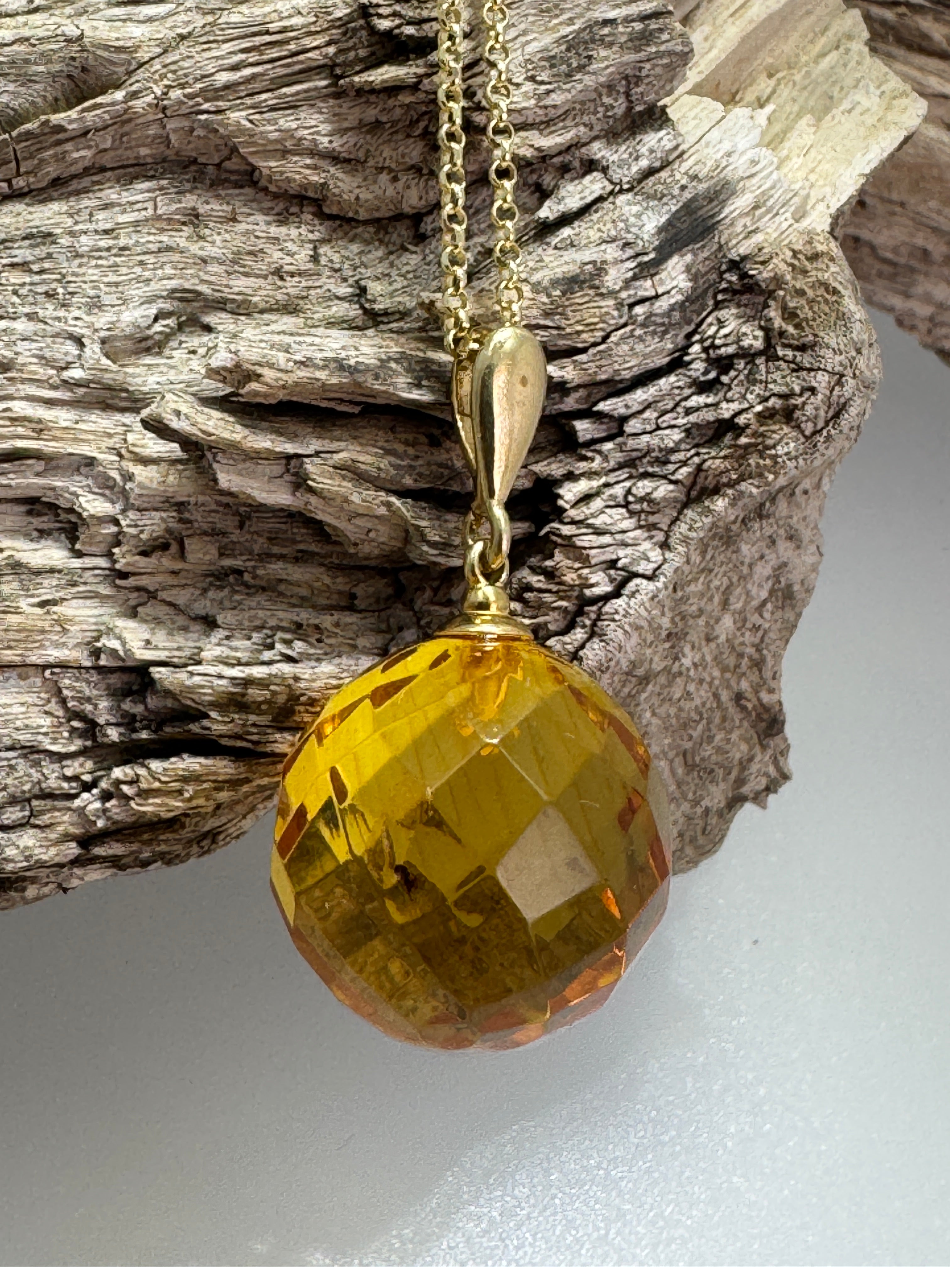 Faceted Baltic Amber Ball Pendant Shipped on Gold Platted Silver Chain