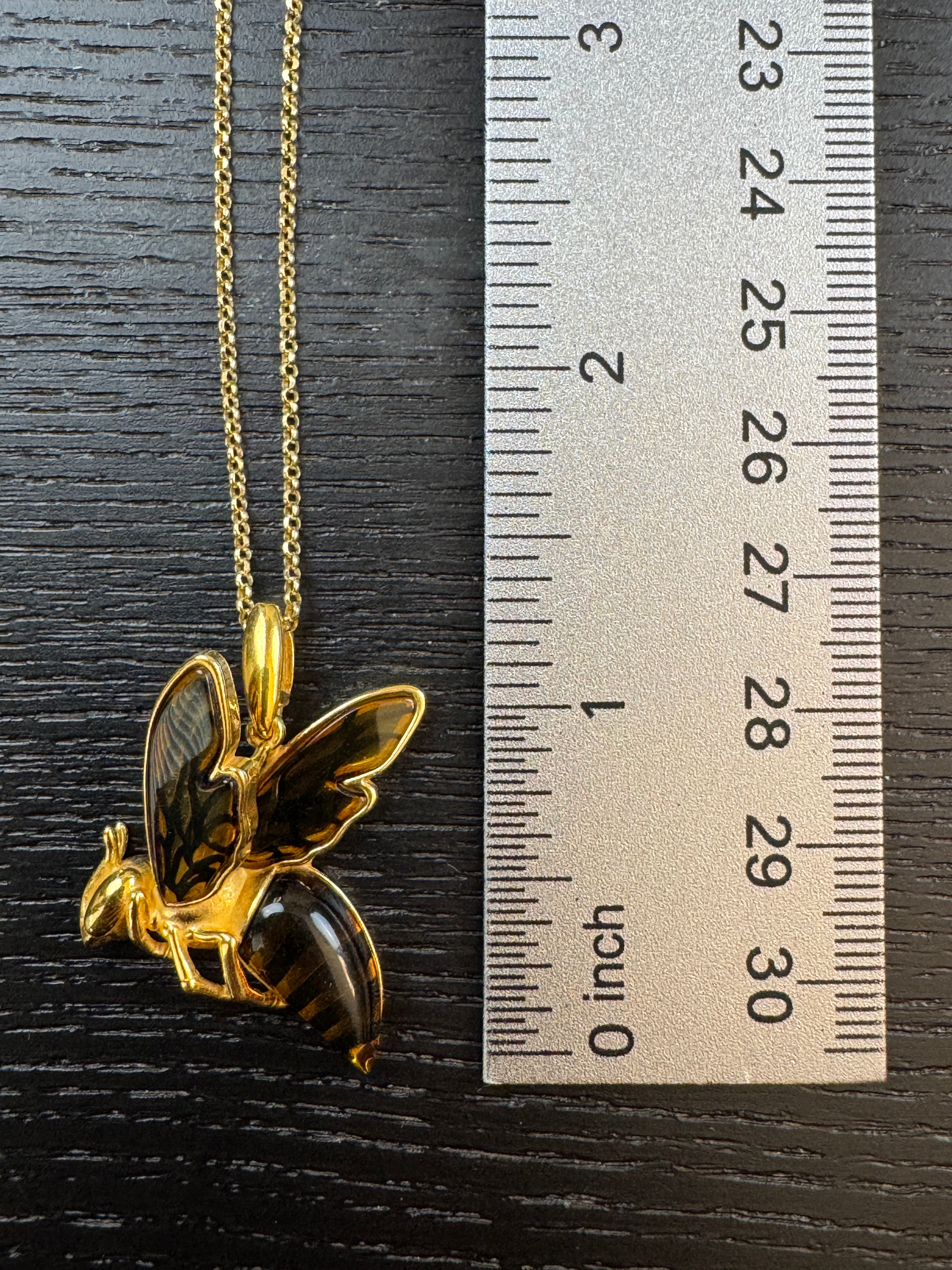 Buzzing with Beauty: Gold Platted Sterling Silver Baltic Amber Bumblebee Pendant on Gold Platted Silver Chain