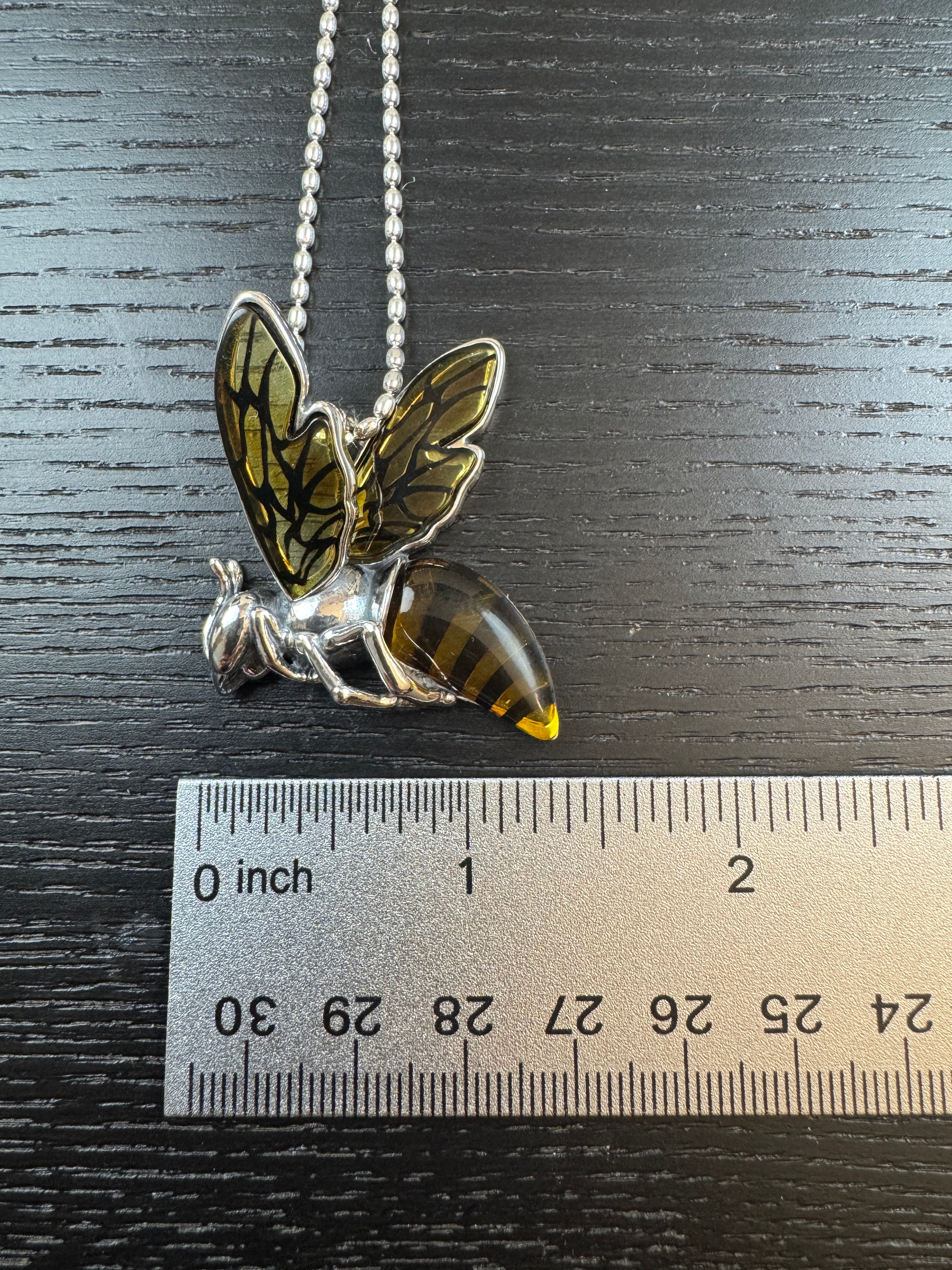 Large Baltic Amber Bumblebee Pendant – Handmade Sterling Silver
