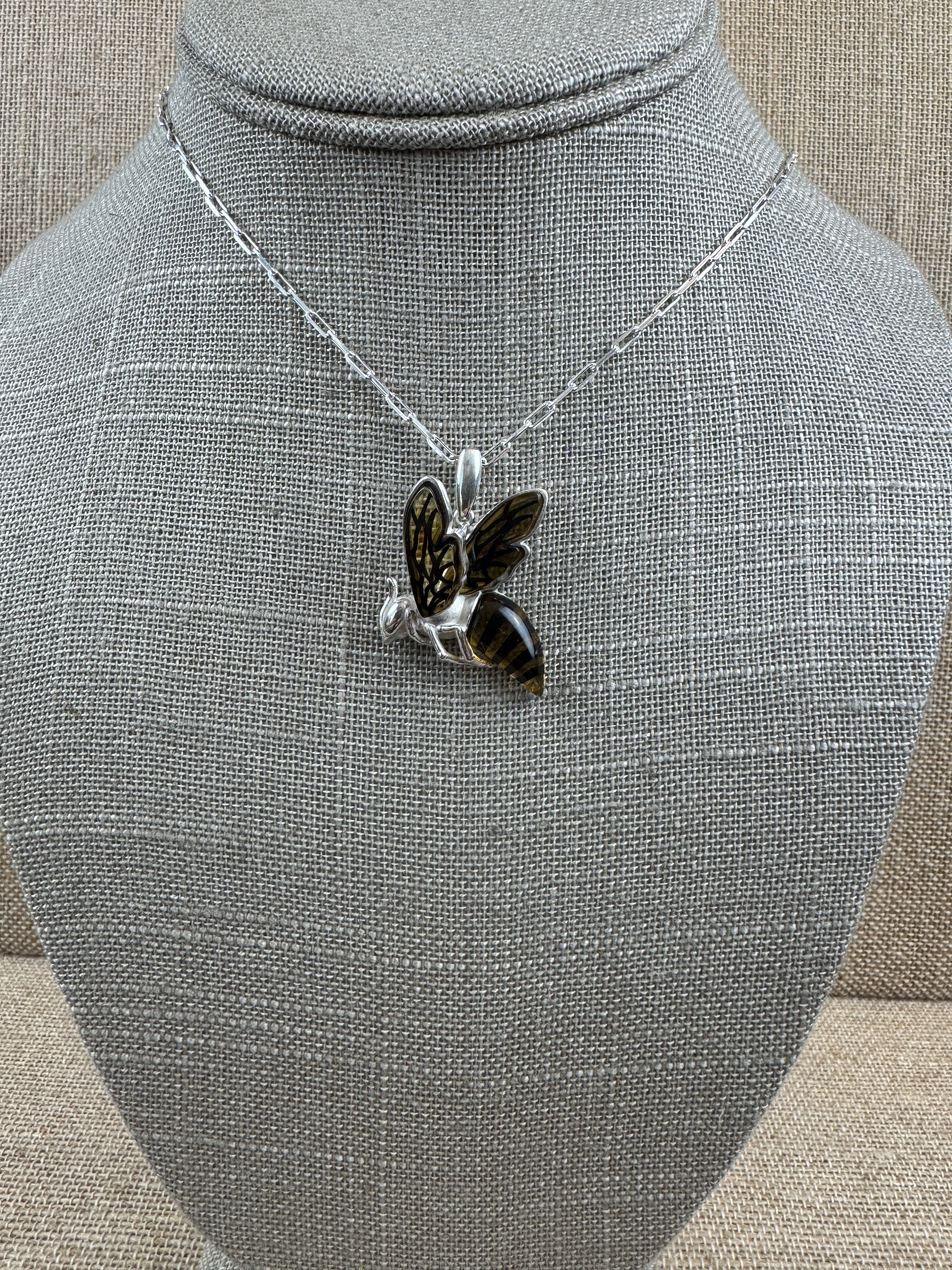 Small Baltic Amber Bumblebee Pendant – Handmade Sterling Silver