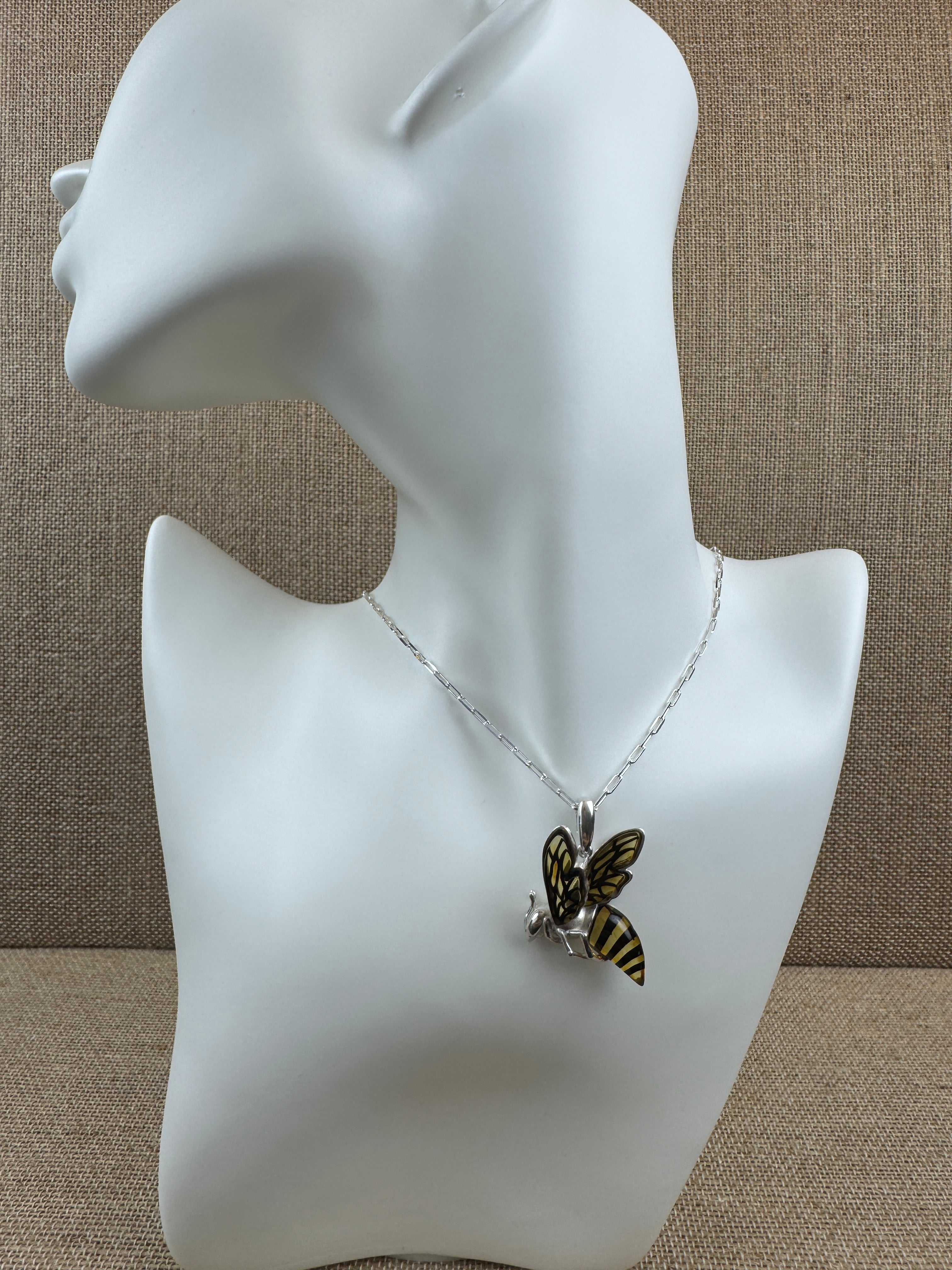 Small Baltic Amber Bumblebee Pendant – Handmade Sterling Silver