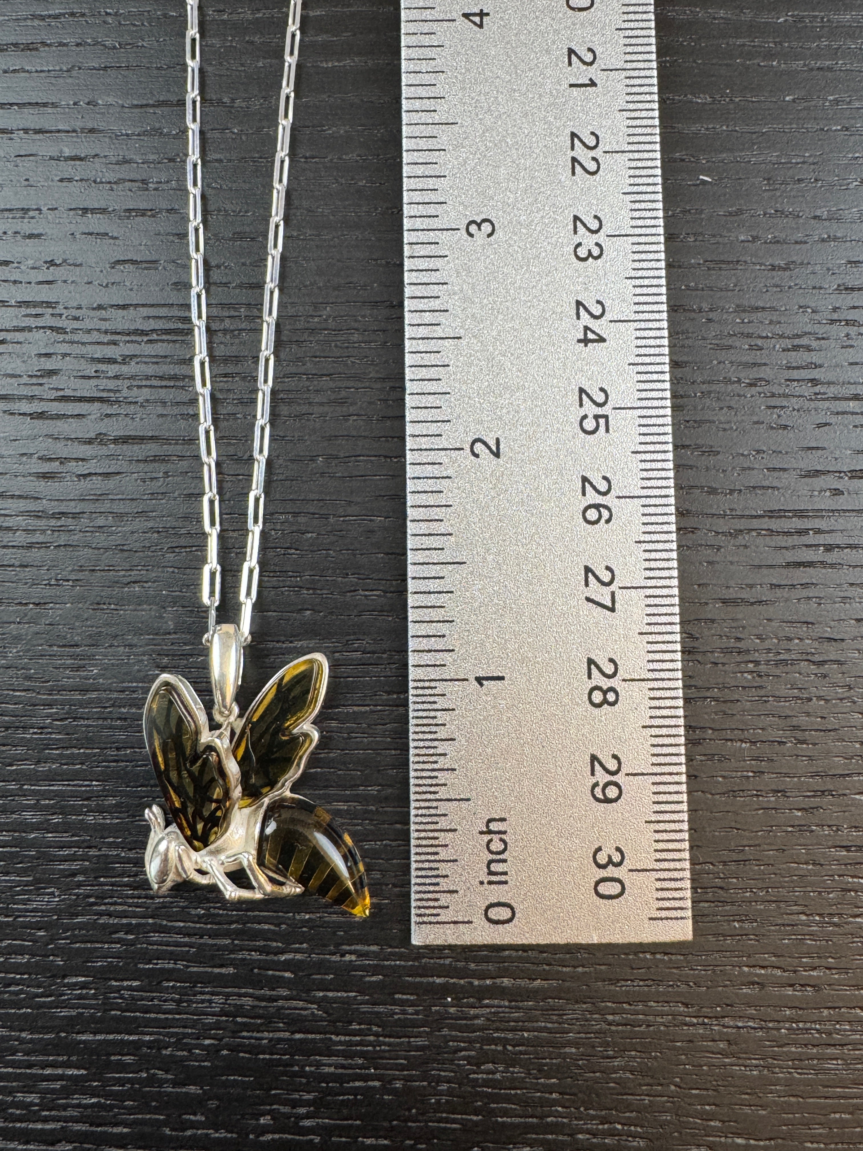 Small Baltic Amber Bumblebee Pendant – Handmade Sterling Silver