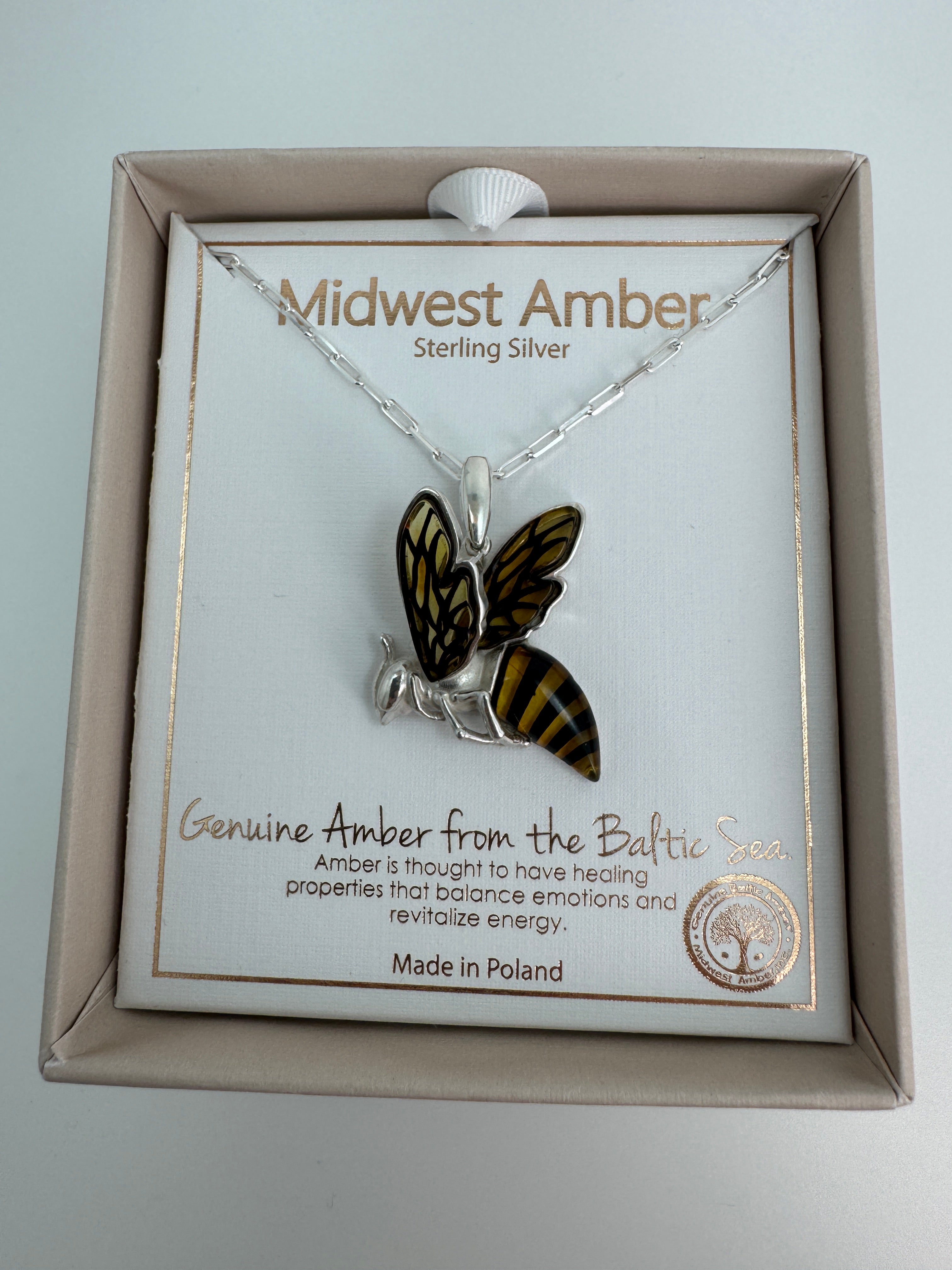 Small Baltic Amber Bumblebee Pendant – Handmade Sterling Silver