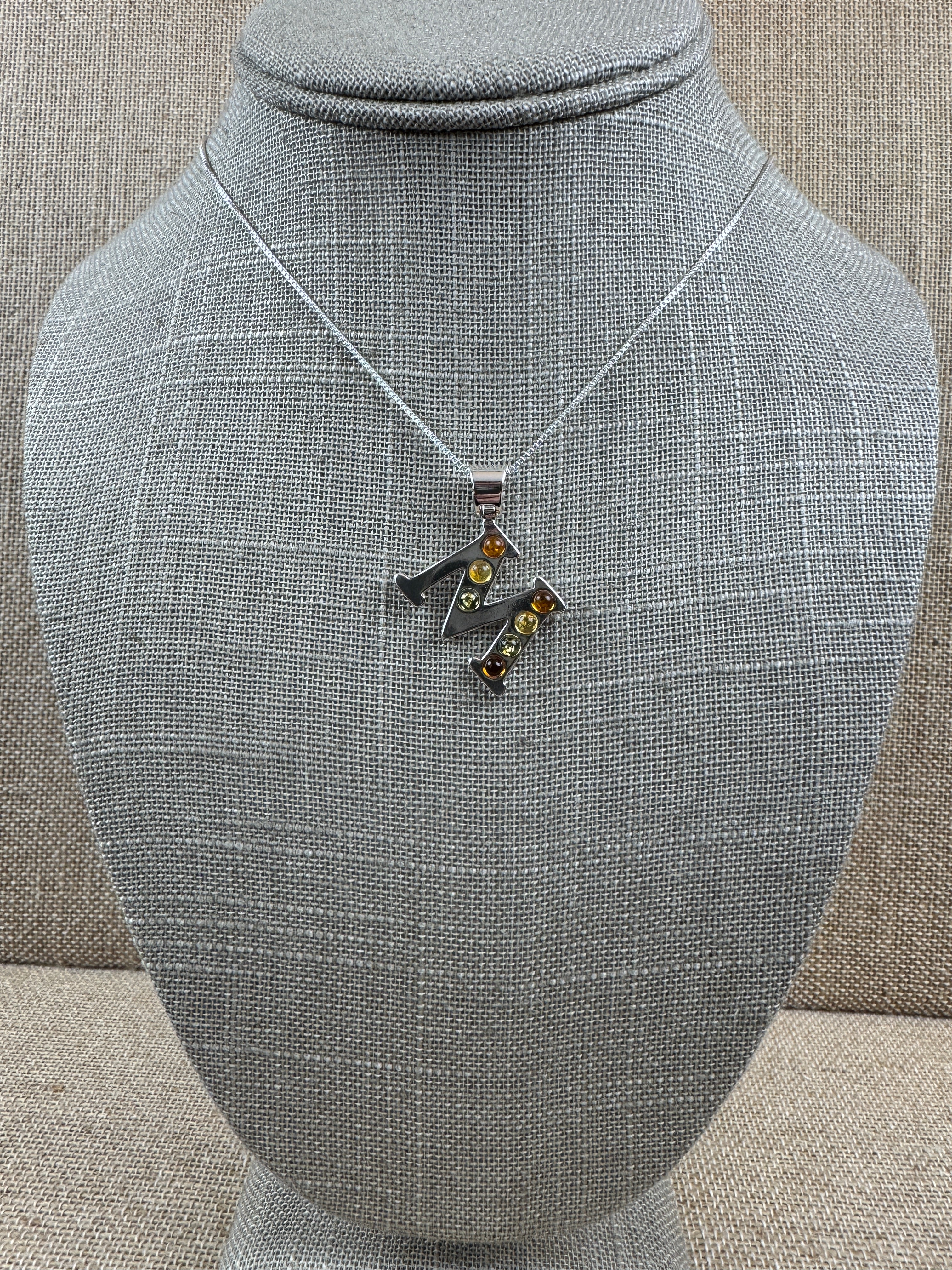 Sterling Silver Initial Pendant | Baltic Amber Necklace