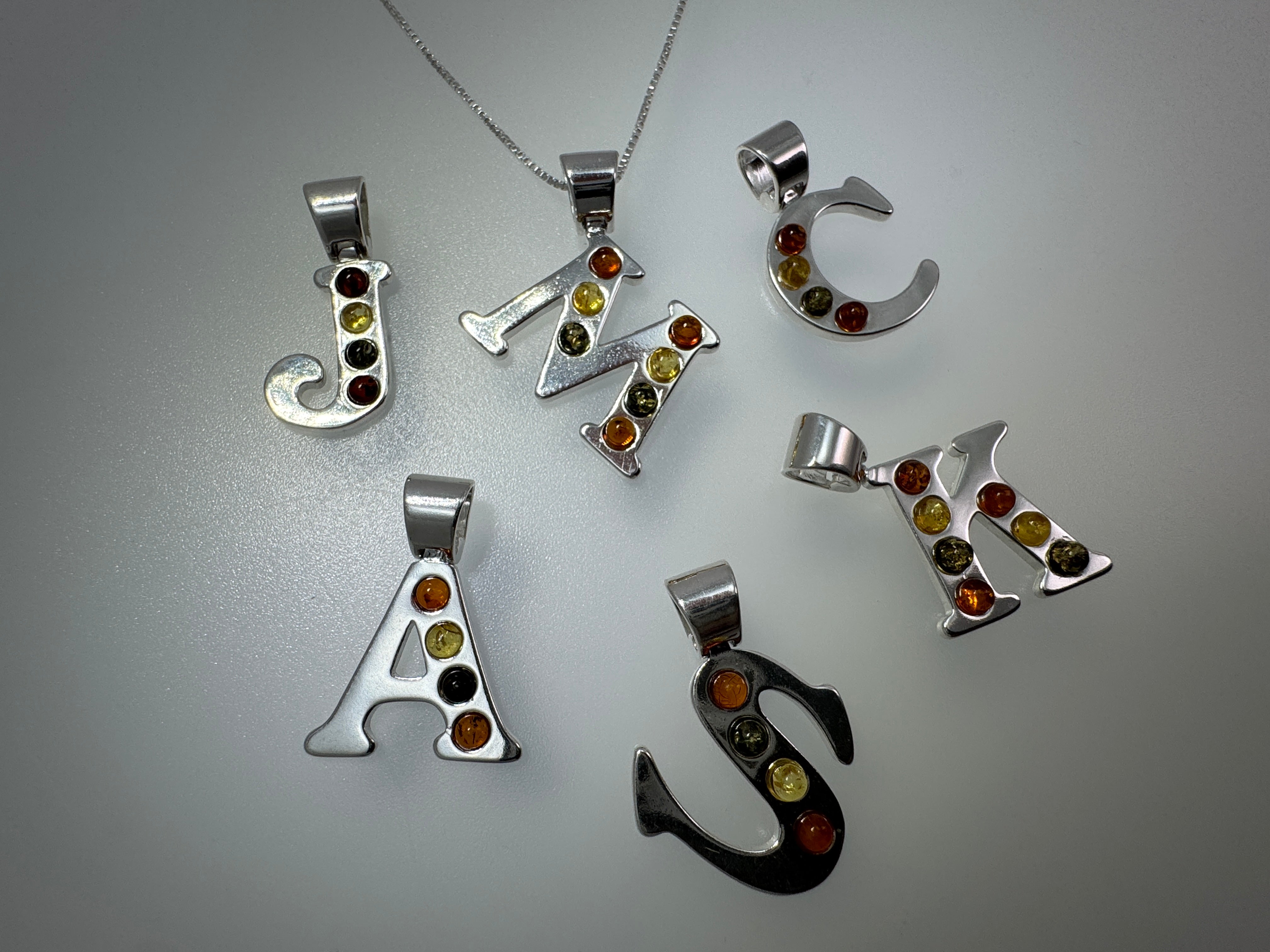 Sterling Silver Initial Pendant | Baltic Amber Necklace