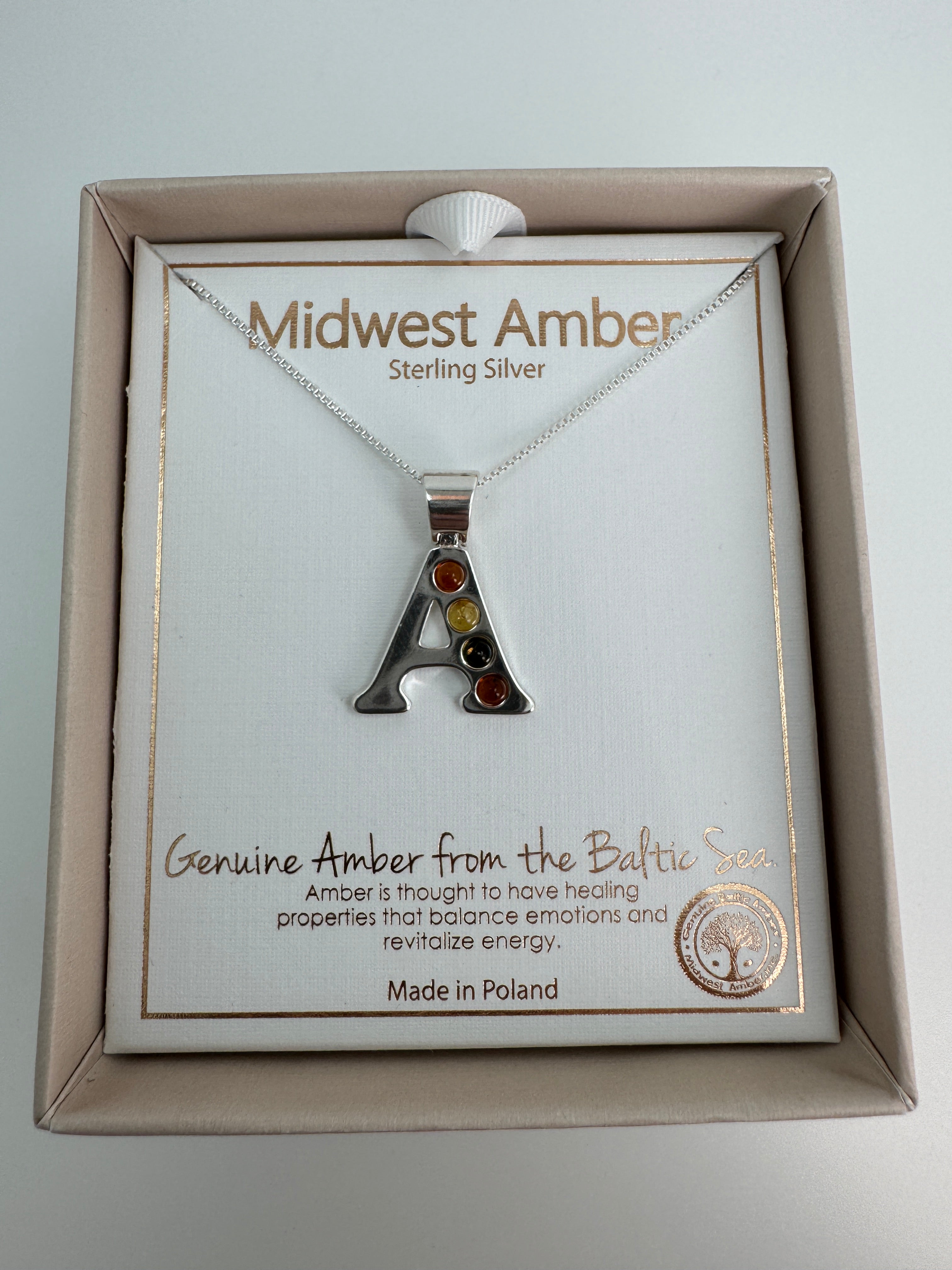 Sterling Silver Initial Pendant | Baltic Amber Necklace