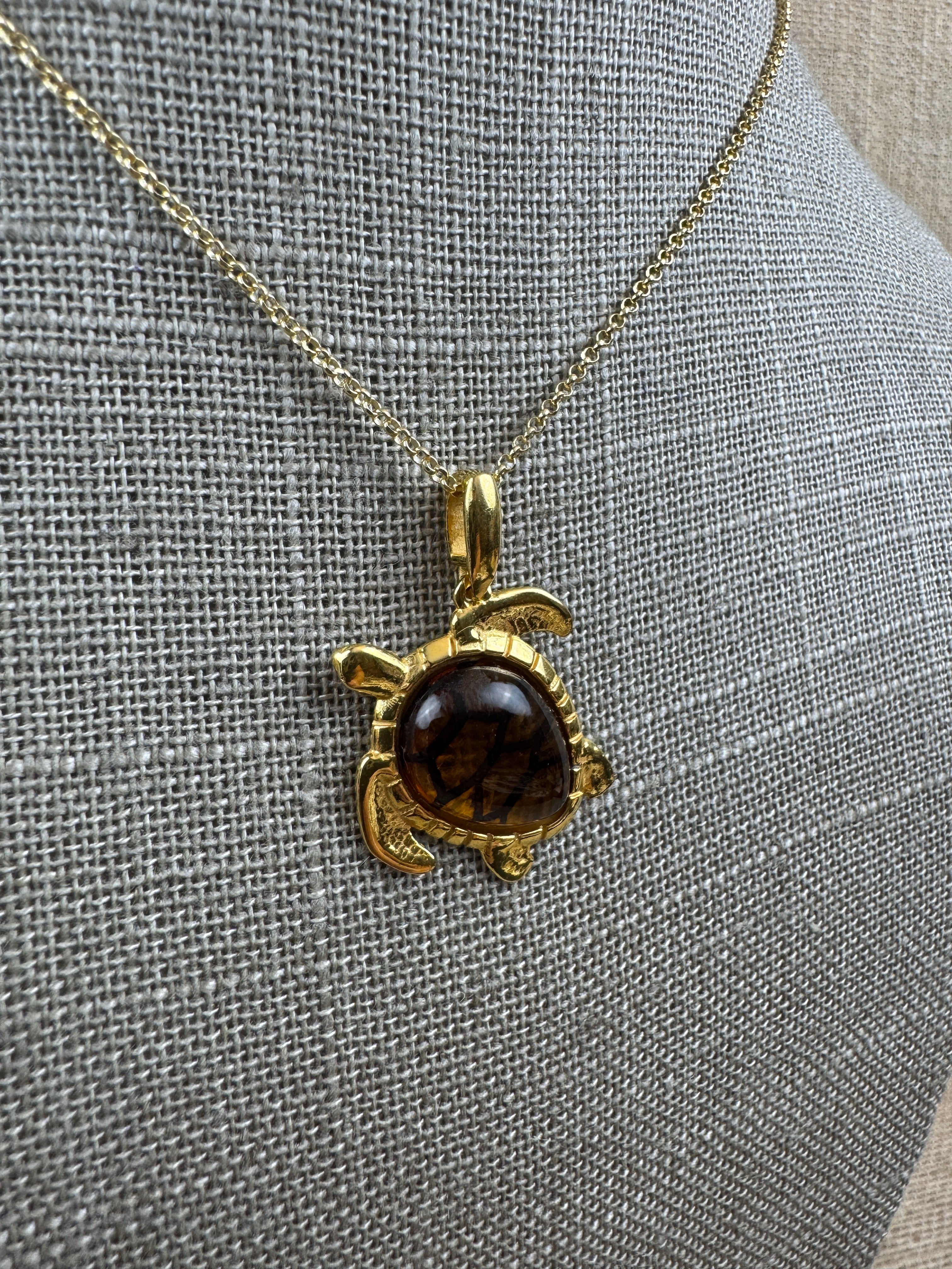 Baltic Amber Sea Turtle Pendant – Shipped on Gold Plated Sterling Silver