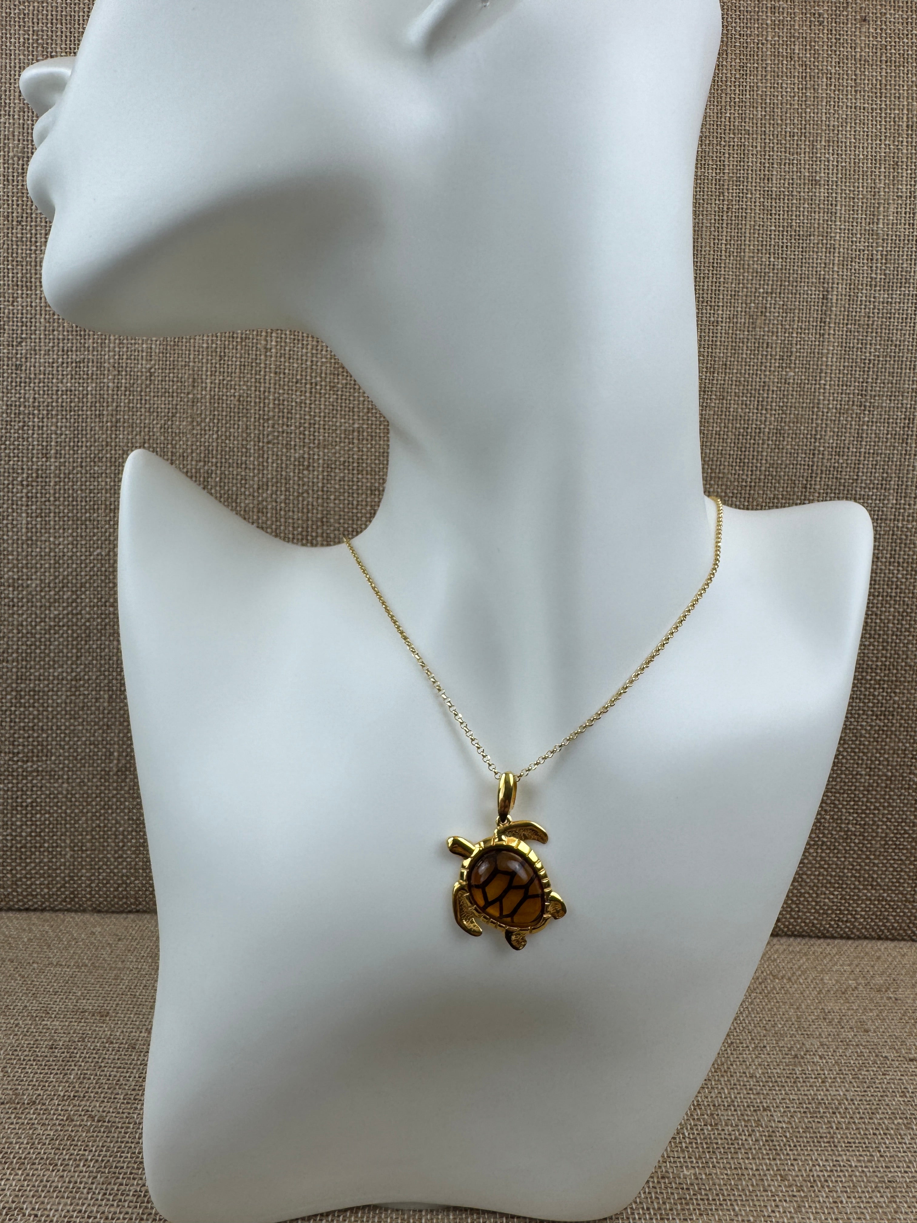 Baltic Amber Sea Turtle Pendant – Shipped on Gold Plated Sterling Silver