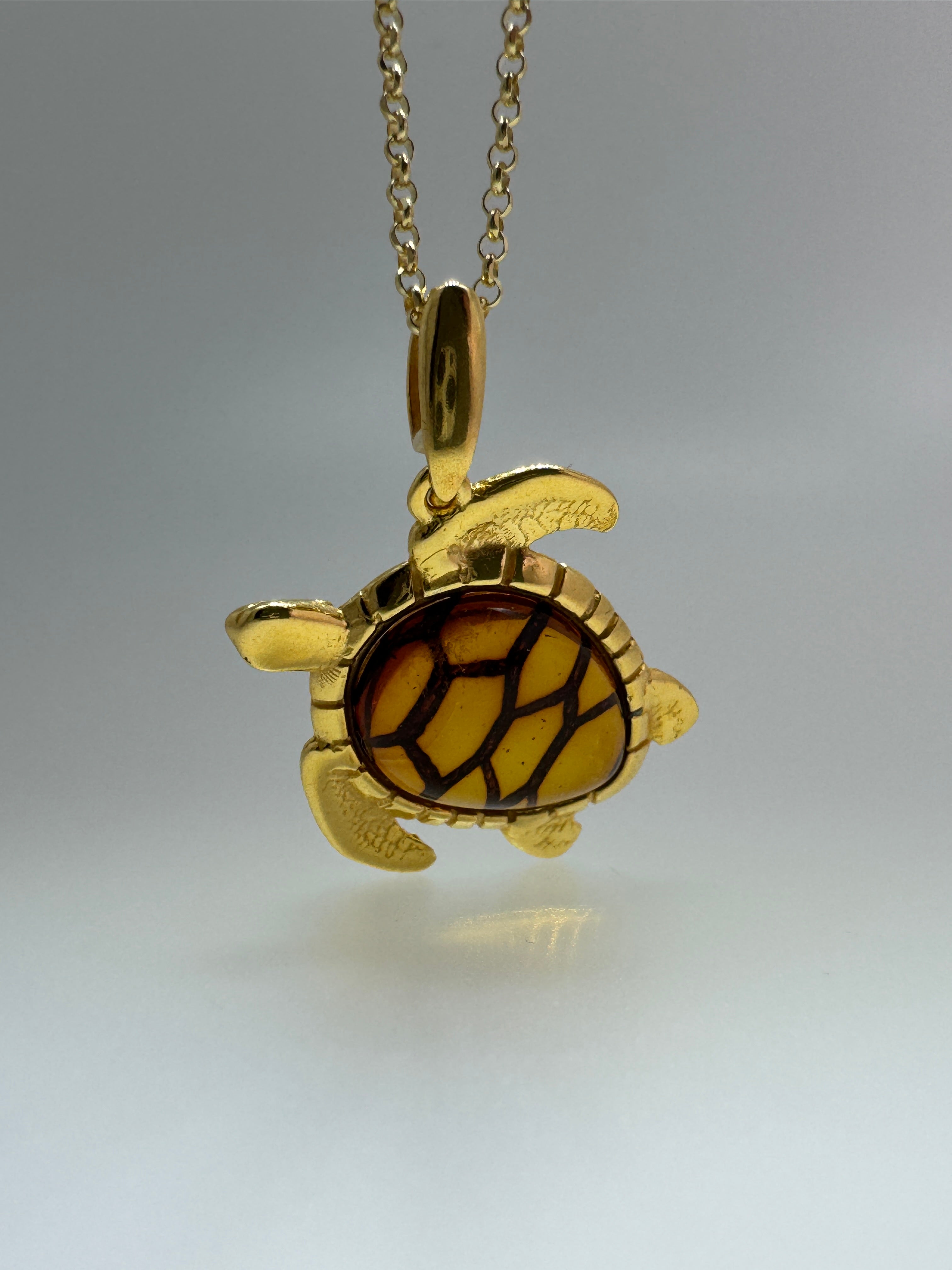 Baltic Amber Sea Turtle Pendant – Shipped on Gold Plated Sterling Silver