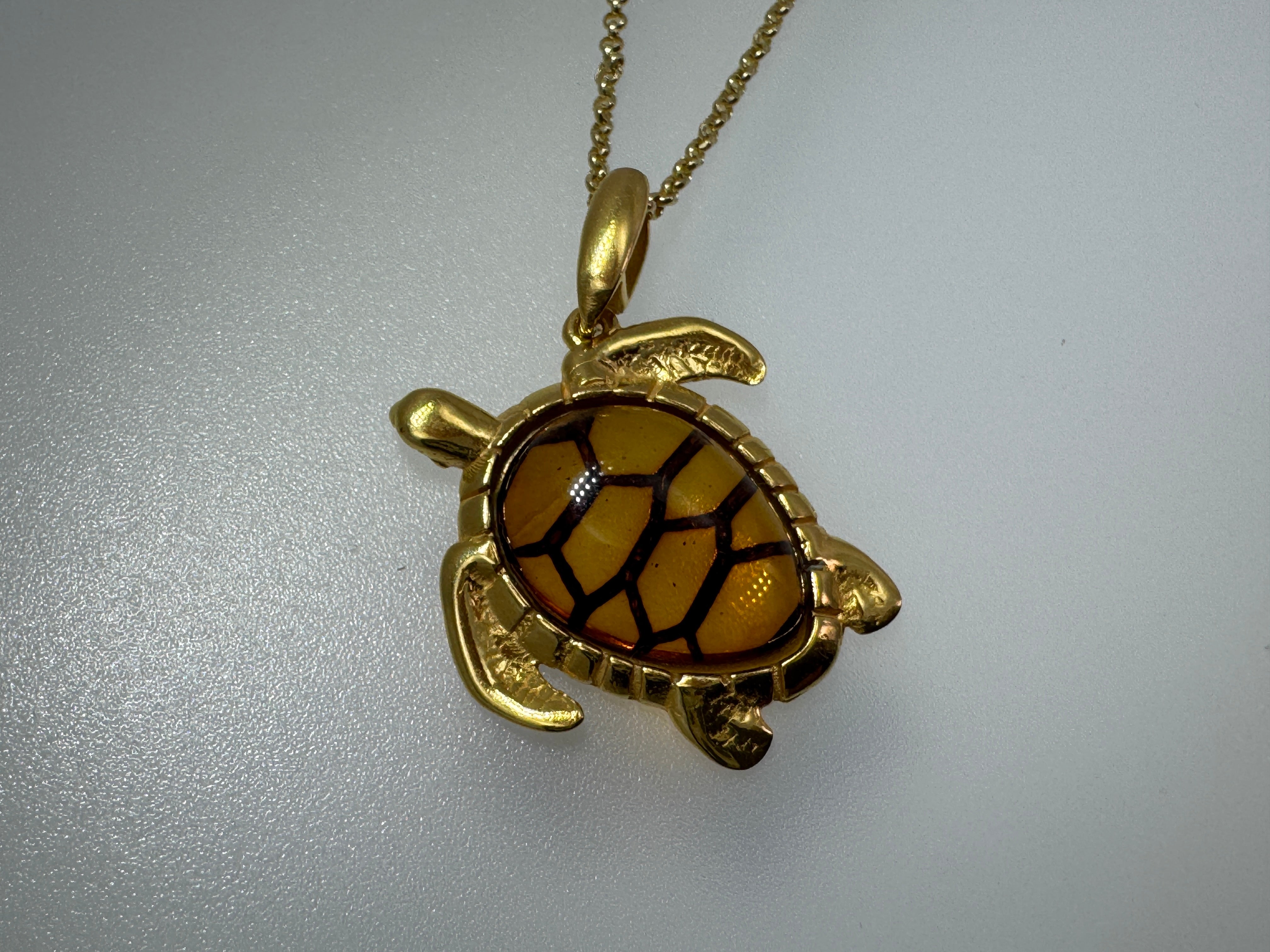 Baltic Amber Sea Turtle Pendant – Shipped on Gold Plated Sterling Silver
