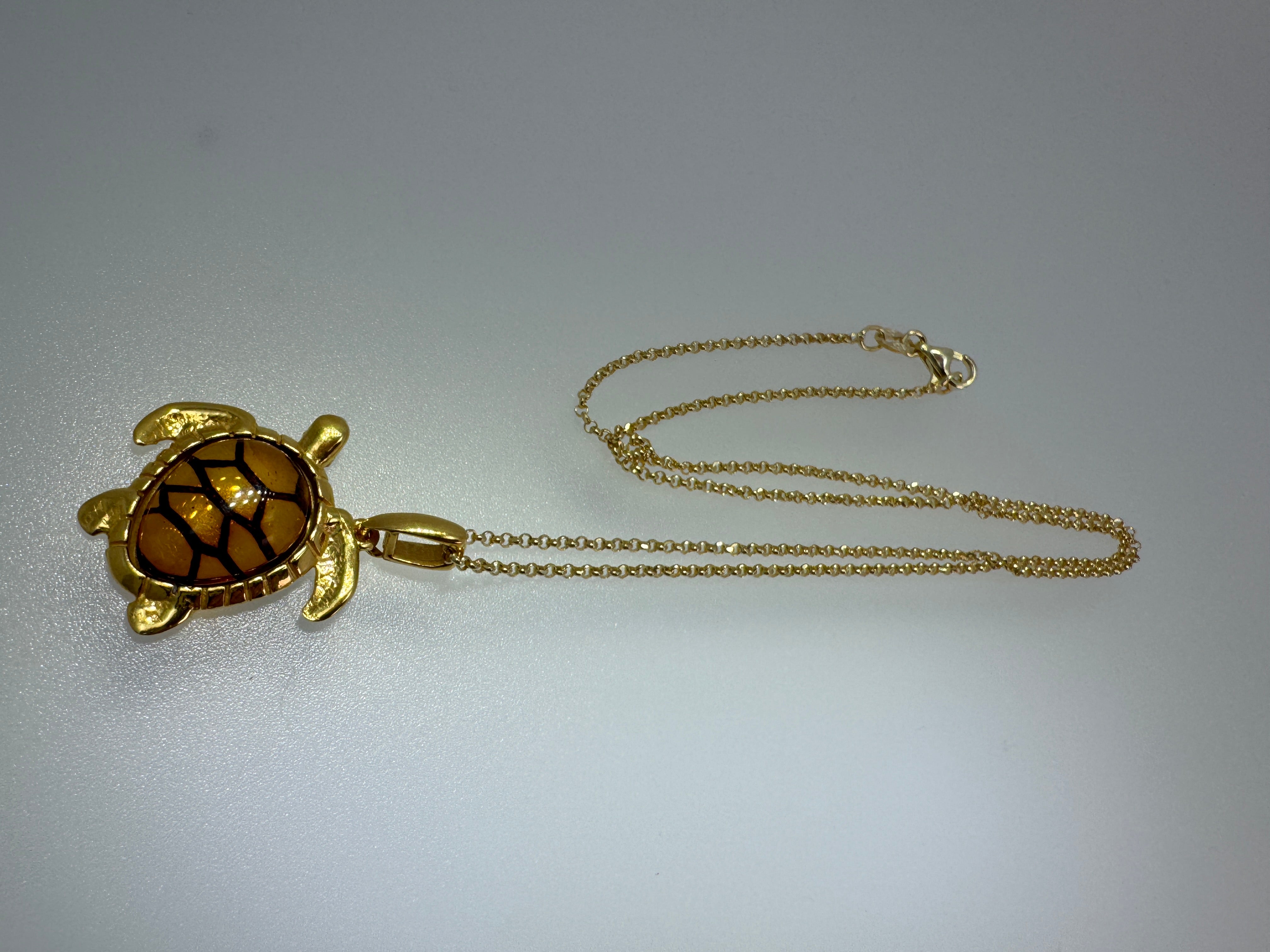 Baltic Amber Sea Turtle Pendant – Shipped on Gold Plated Sterling Silver