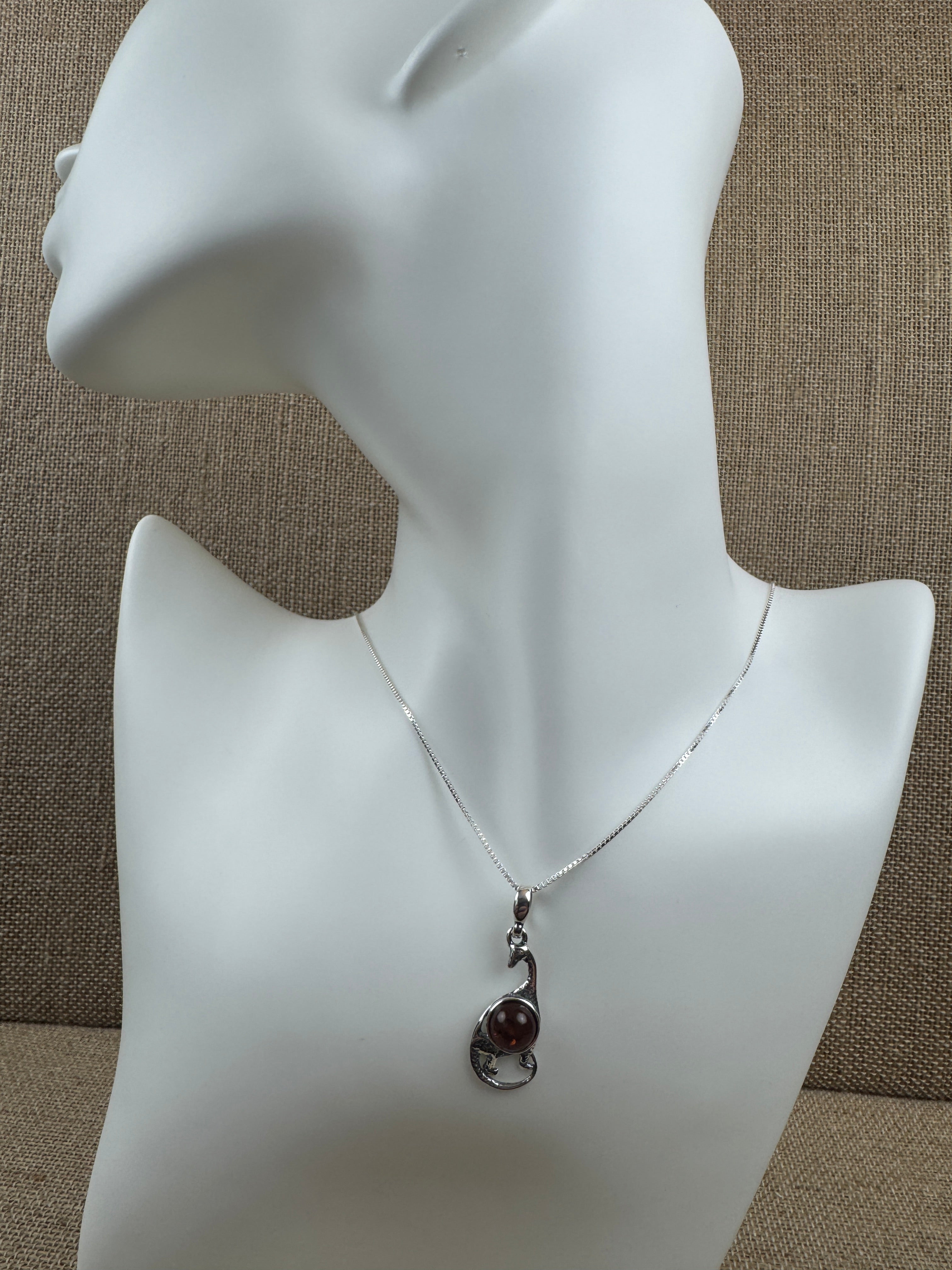 Sterling Silver Brontosaurus Pendant with Baltic Amber – Gentle Giant for Dino Lovers - Shipped on Silver chain
