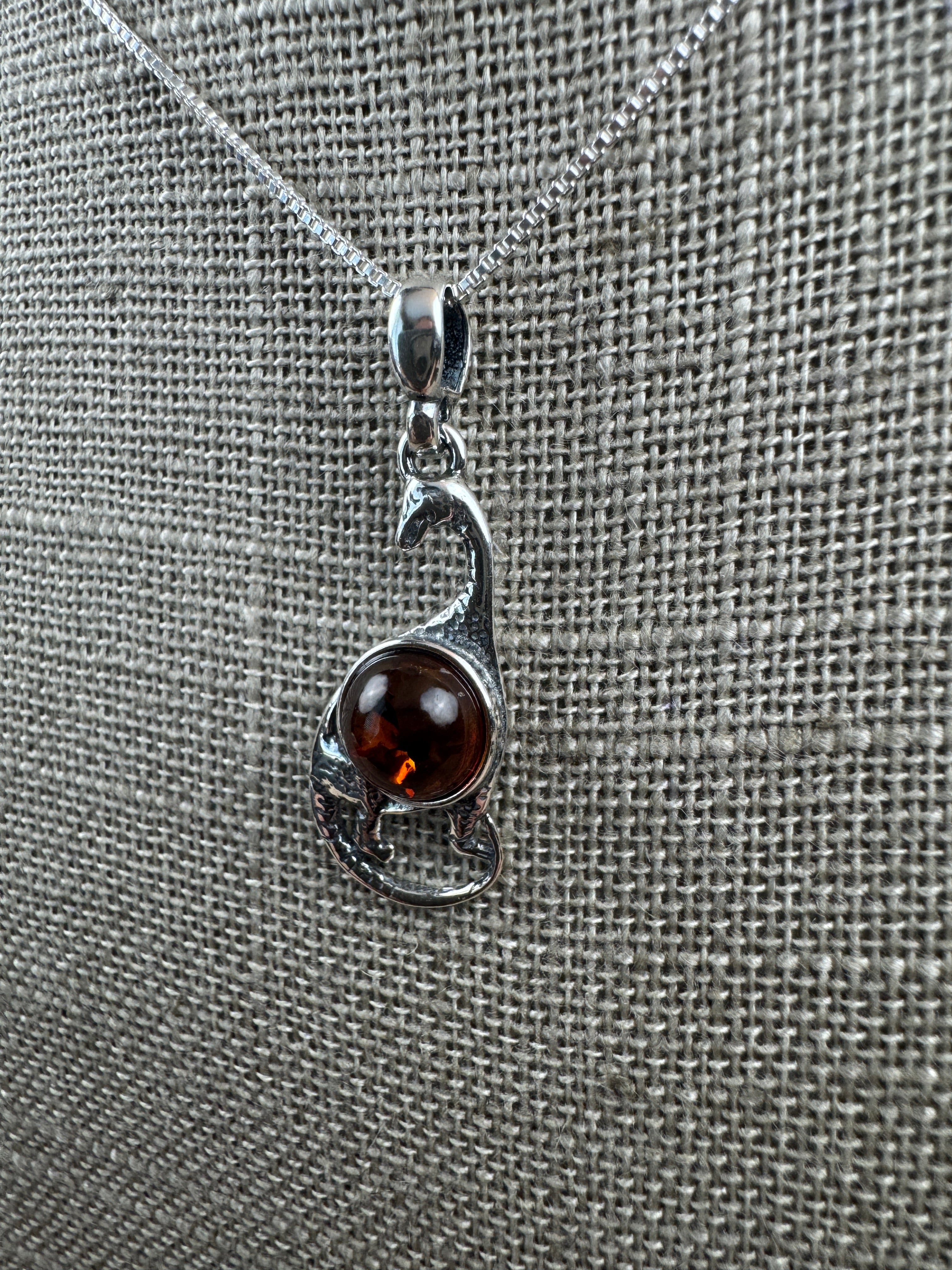 Sterling Silver Brontosaurus Pendant with Baltic Amber – Gentle Giant for Dino Lovers - Shipped on Silver chain