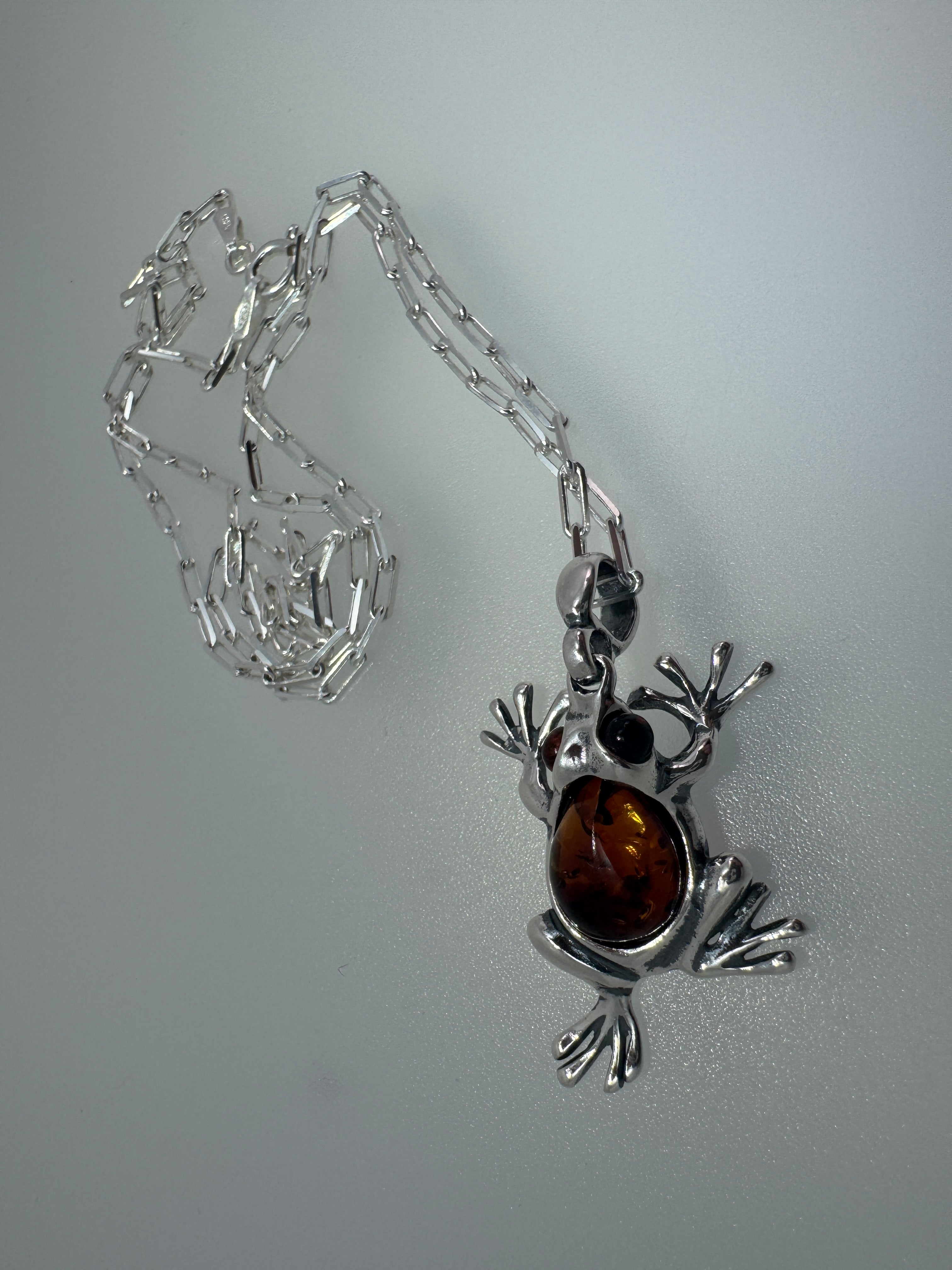 Sterling Silver Baltic Amber Frog Pendant – A Tribute to Nature