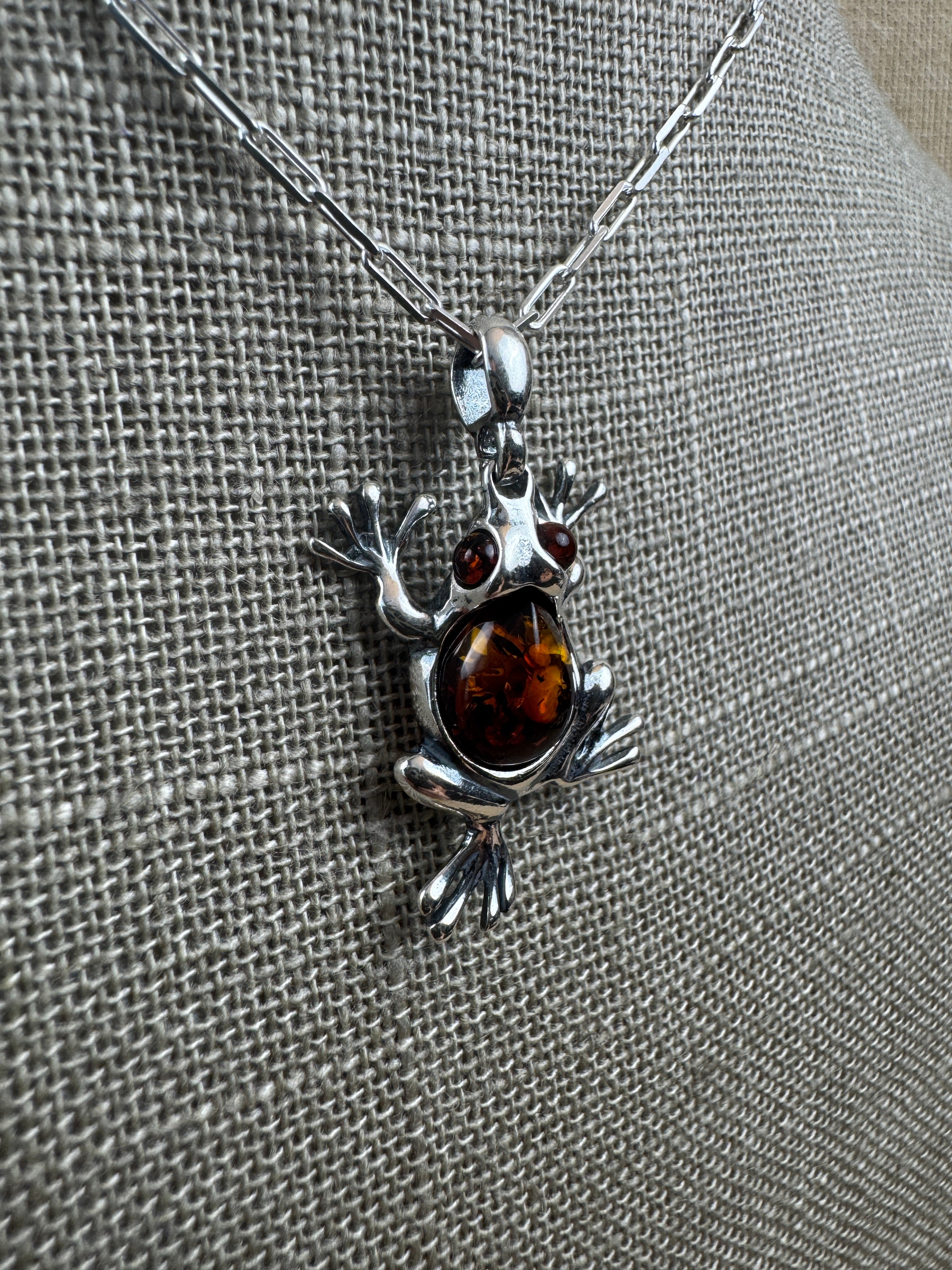 Sterling Silver Baltic Amber Frog Pendant – A Tribute to Nature