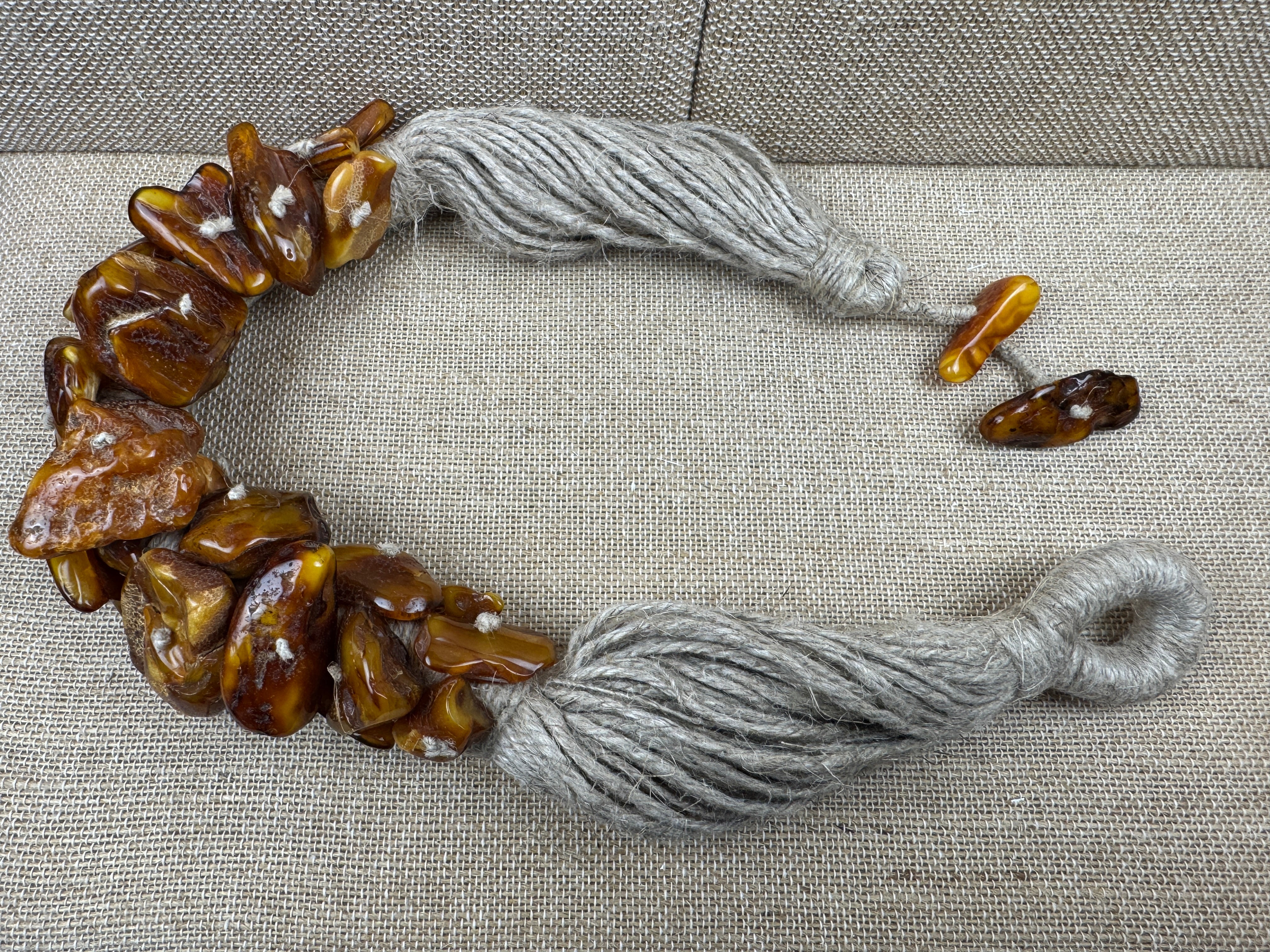 One-of-a-Kind Museum Quality Wool Fiber and Butterscotch Amber Necklace – 19 Inch Statement