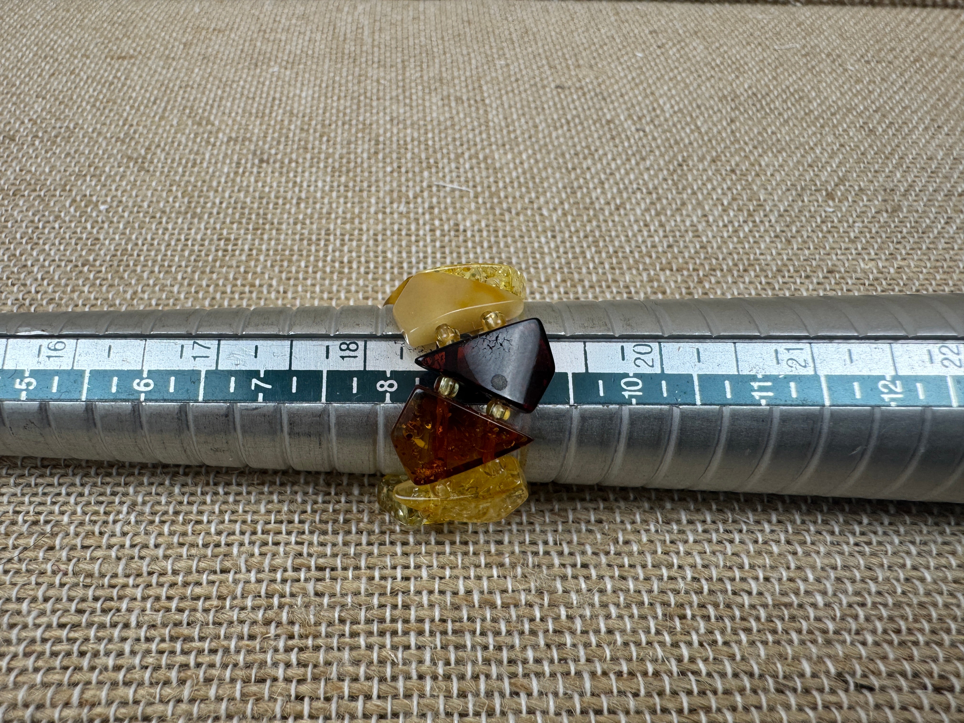 Adjustable Baltic Amber Beaded Ring – Stretch Fit in Rainbow Honey Tones - Butterscotch, Lemon, Cognac & Cherry Beads, Made in Lithuania